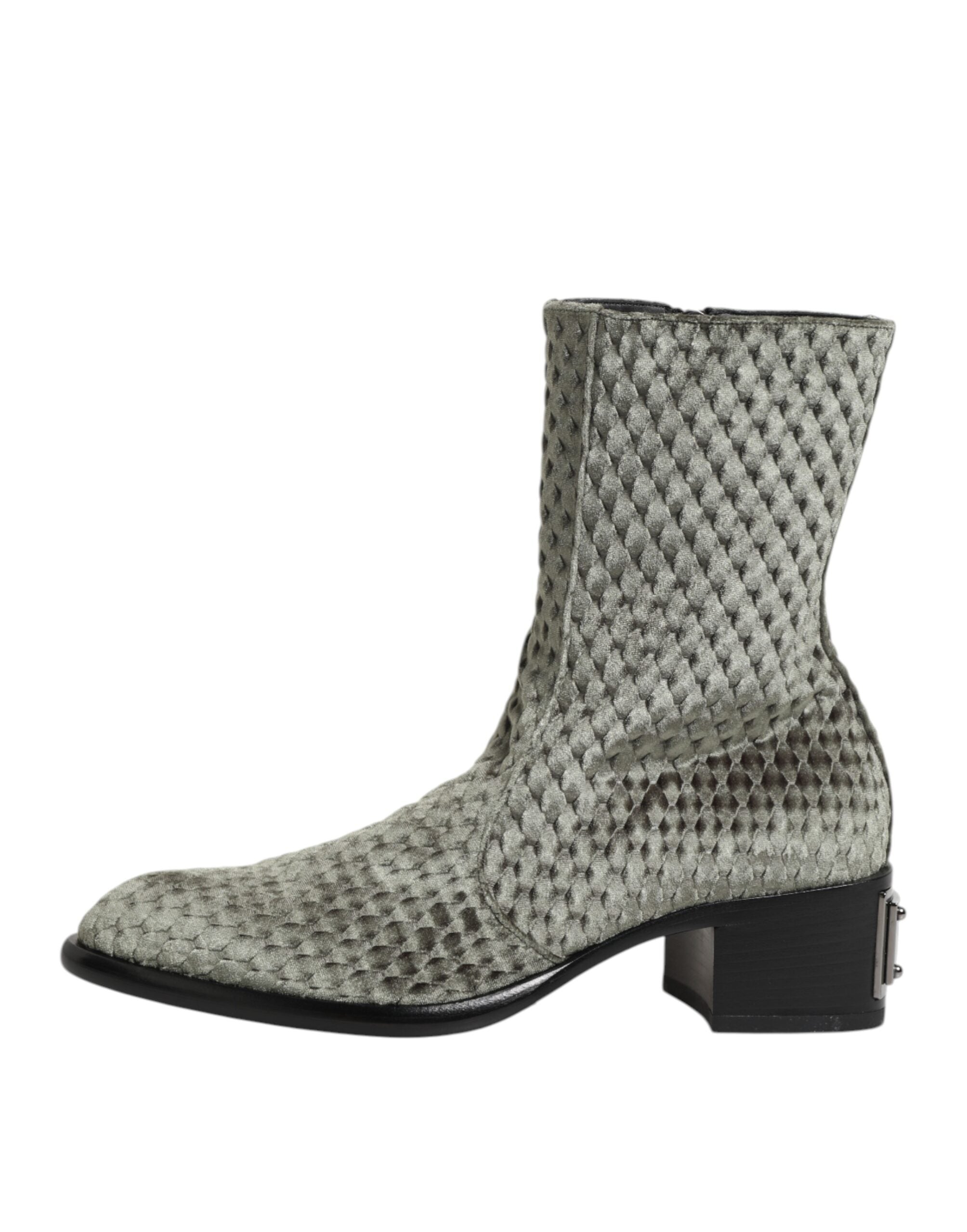 Gray Cotton Velvet Mid Calf Short Boots Shoes - ventzia