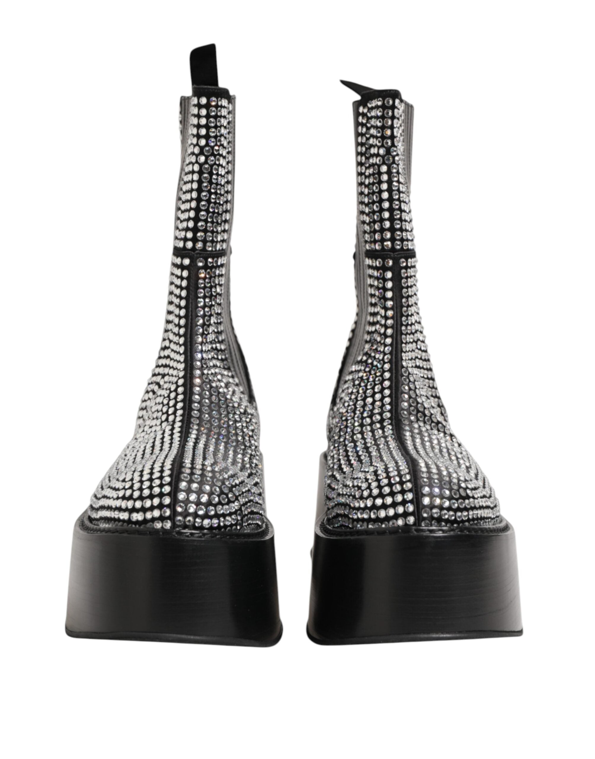 Black Crystal Strass Mid Calf Short Boots Shoes - ventzia