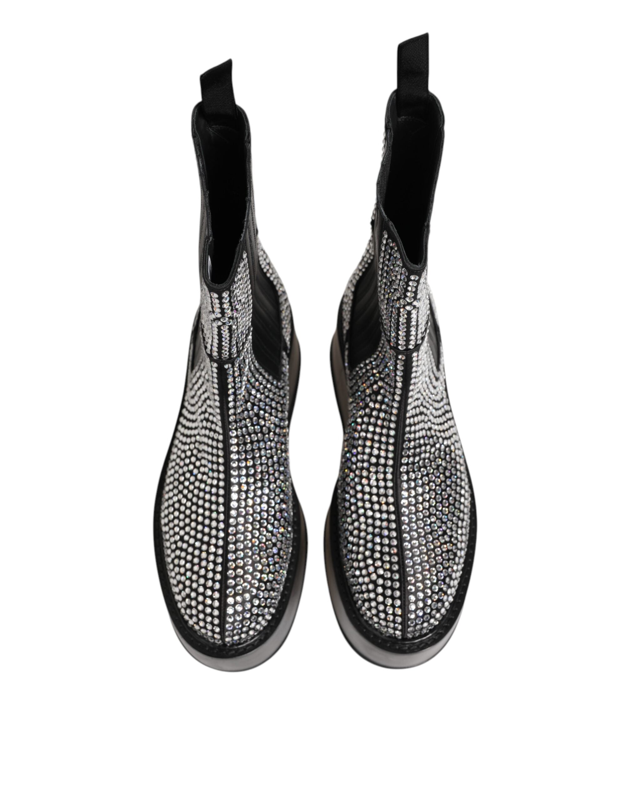 Black Crystal Strass Mid Calf Short Boots Shoes - ventzia