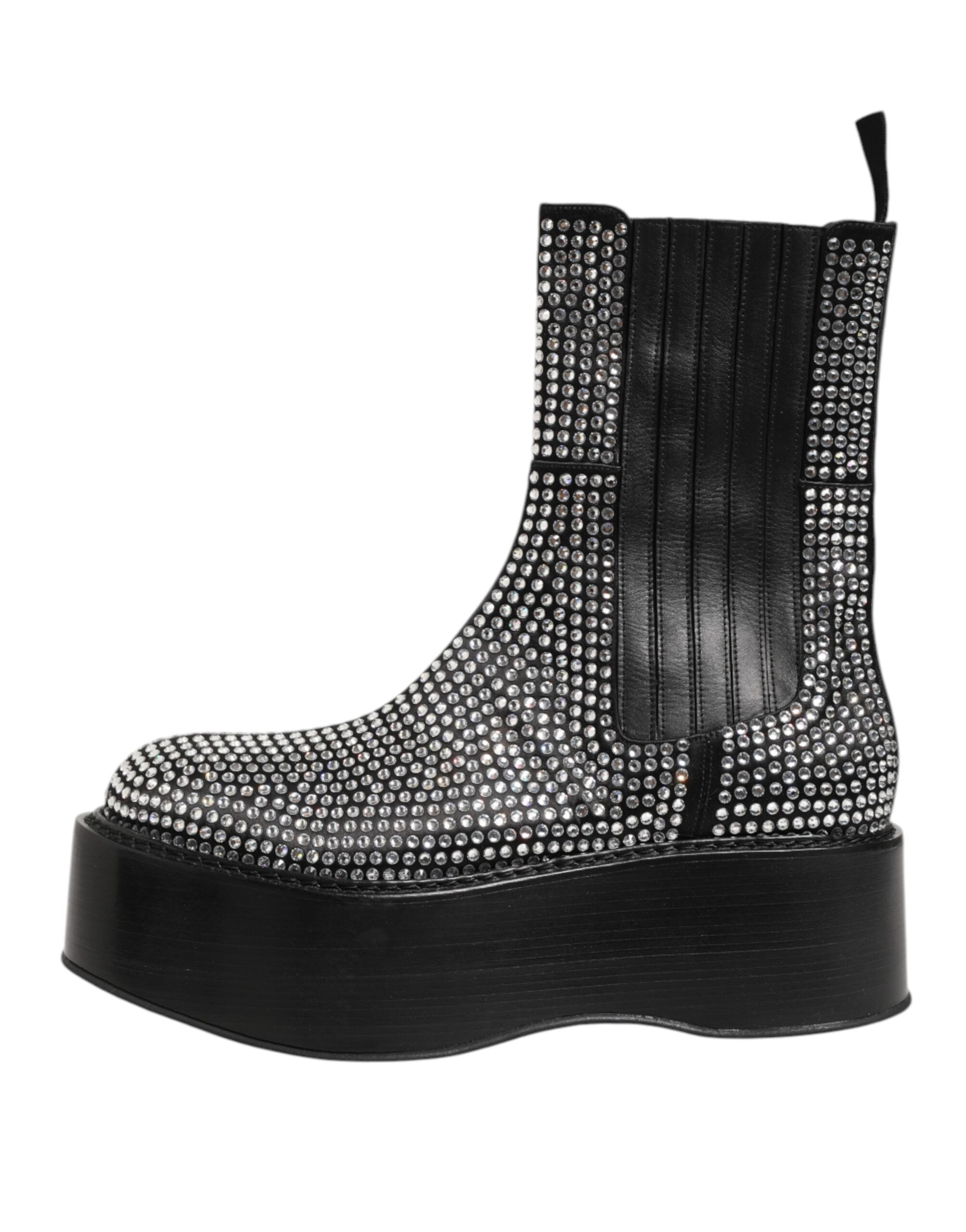Black Crystal Strass Mid Calf Short Boots Shoes - ventzia