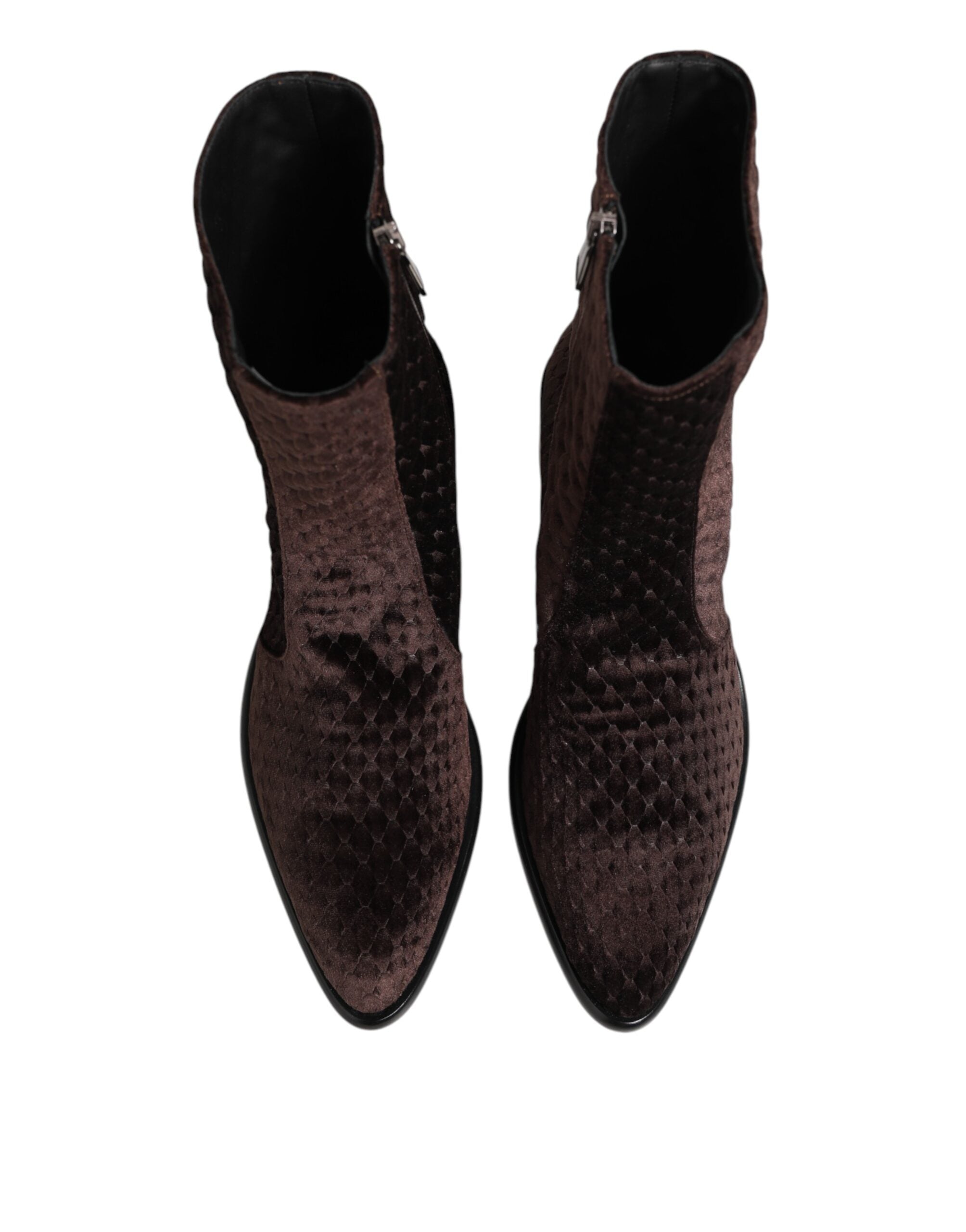 Brown Cotton Velvet Mid Calf Short Boots Shoes - ventzia