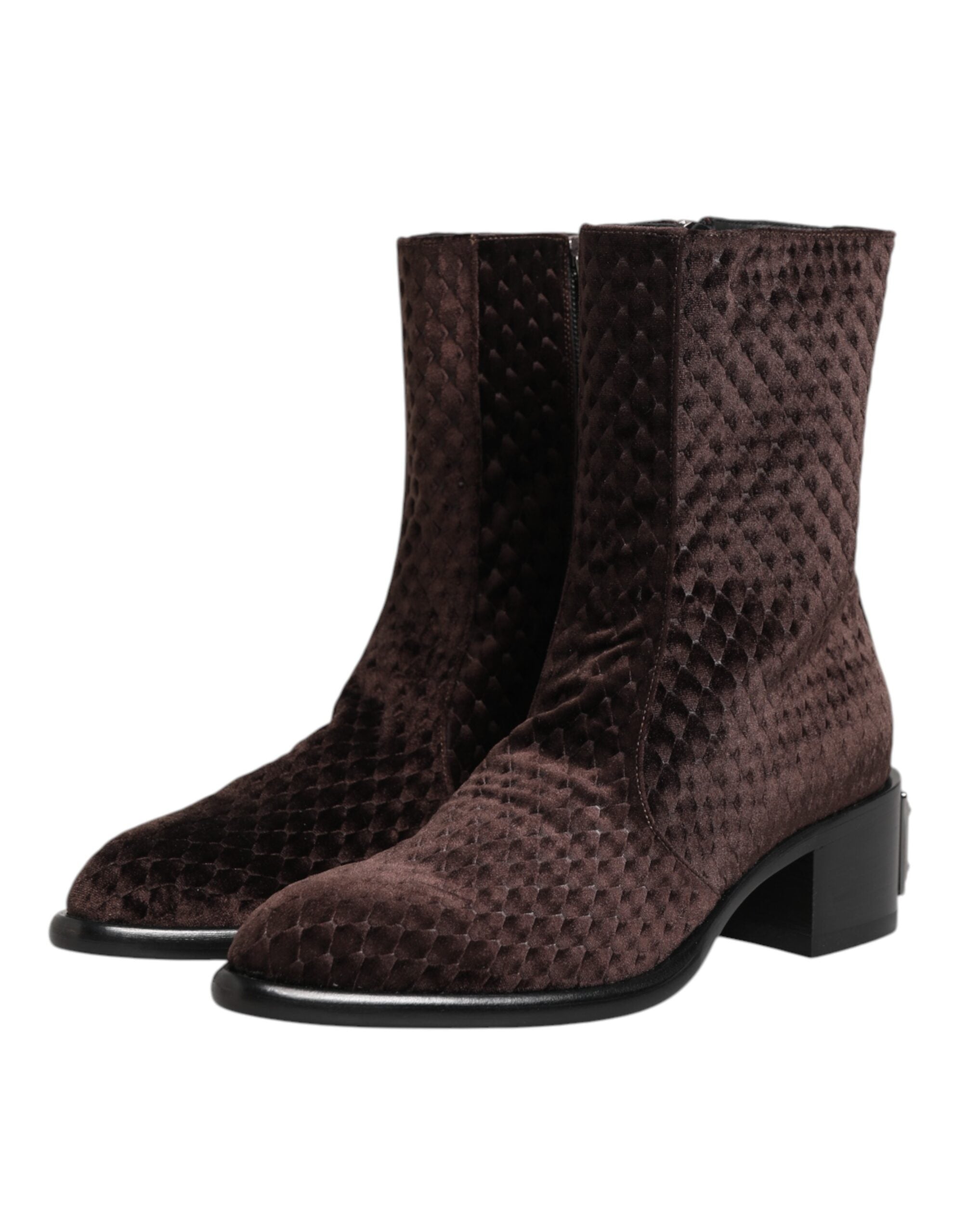 Brown Cotton Velvet Mid Calf Short Boots Shoes - ventzia