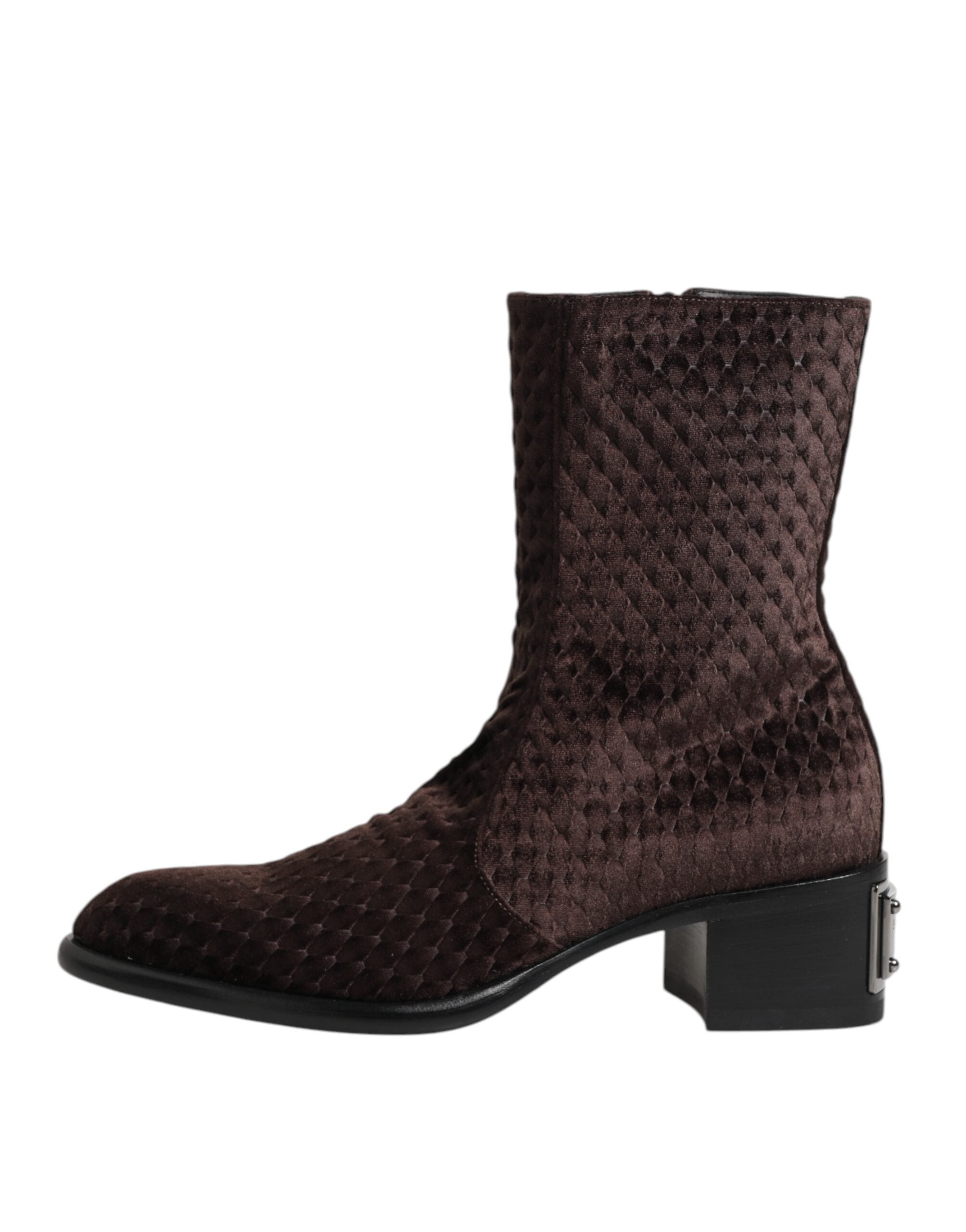 Brown Cotton Velvet Mid Calf Short Boots Shoes - ventzia