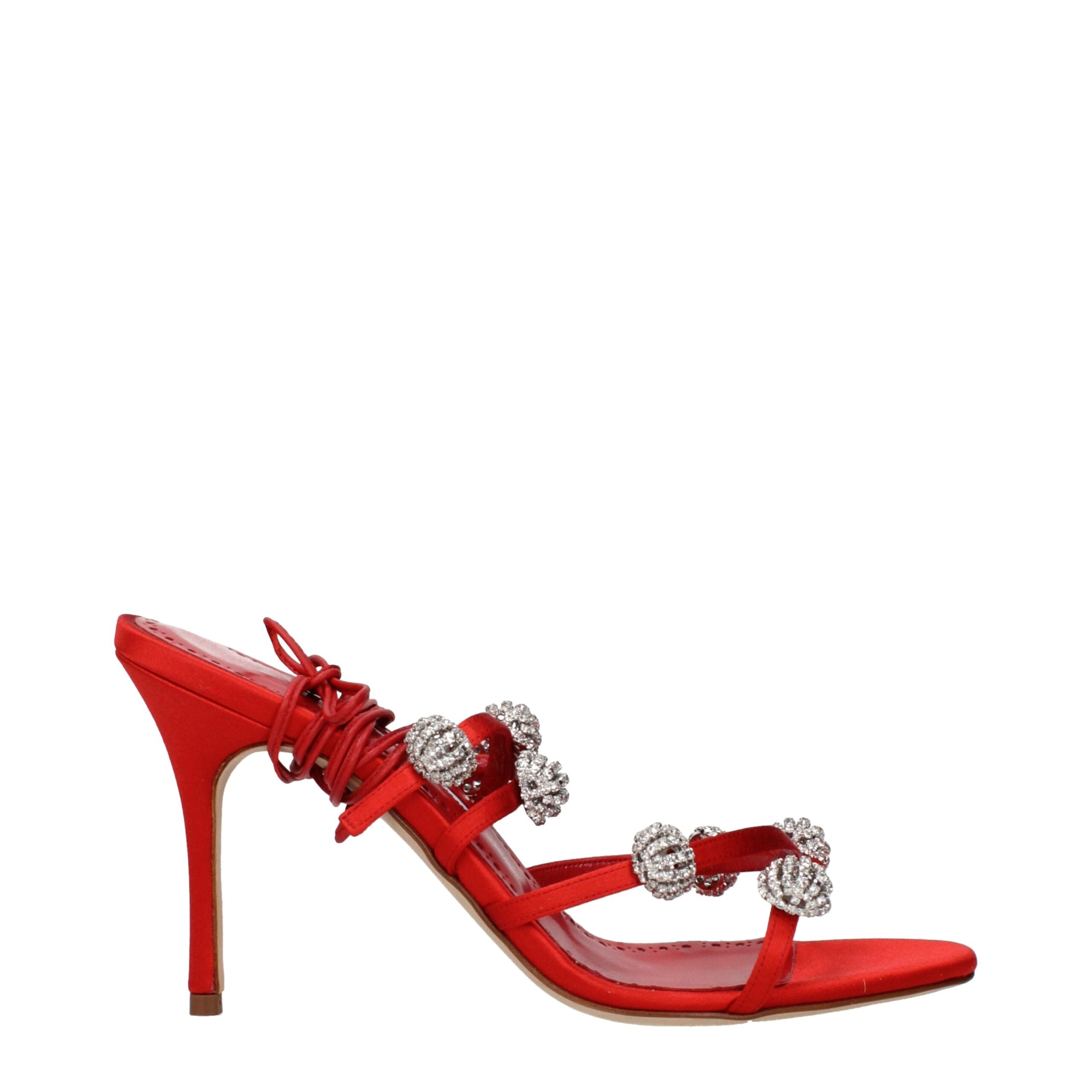 Red Satin Stiletto Heel Sandals - ventzia