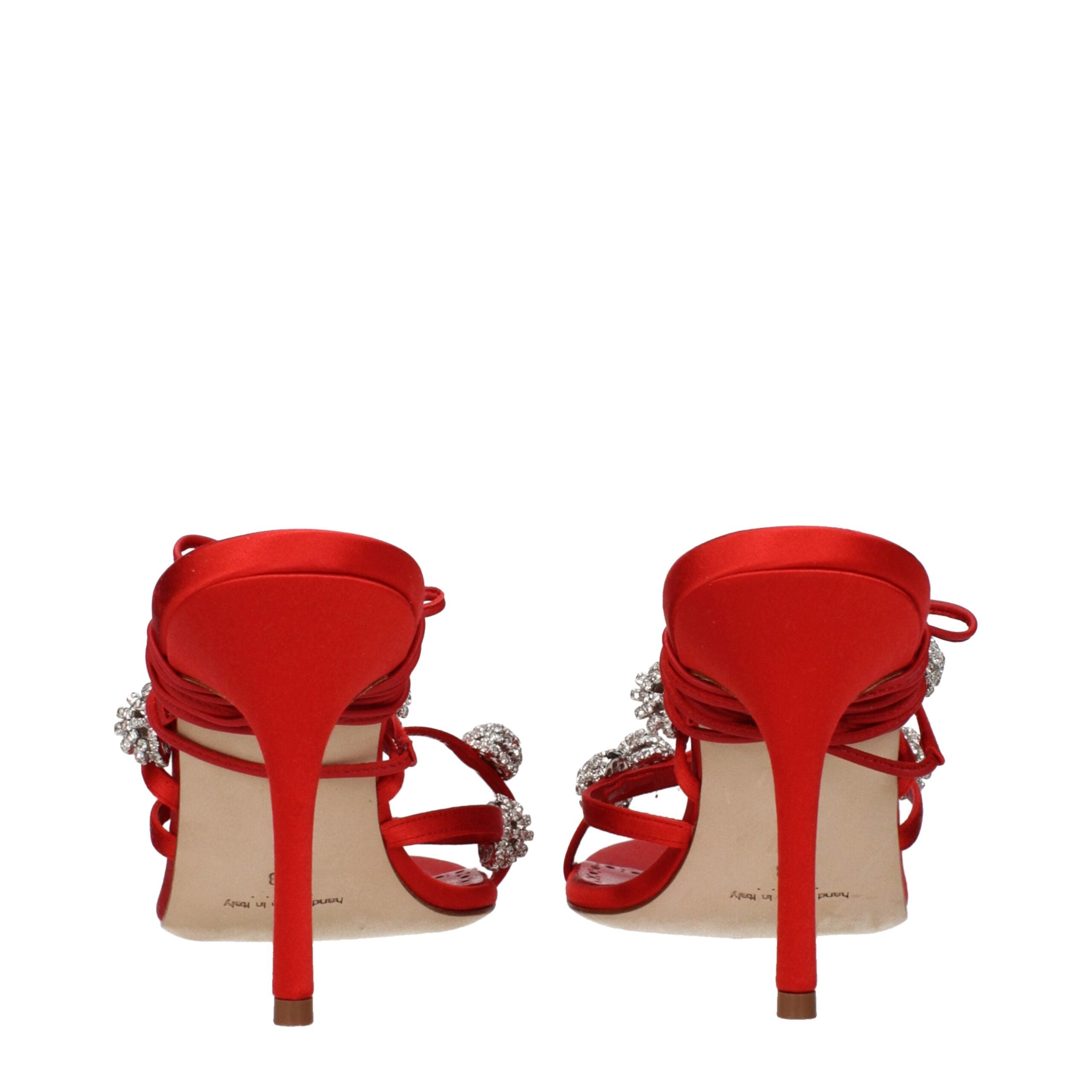 Red Satin Stiletto Heel Sandals - ventzia