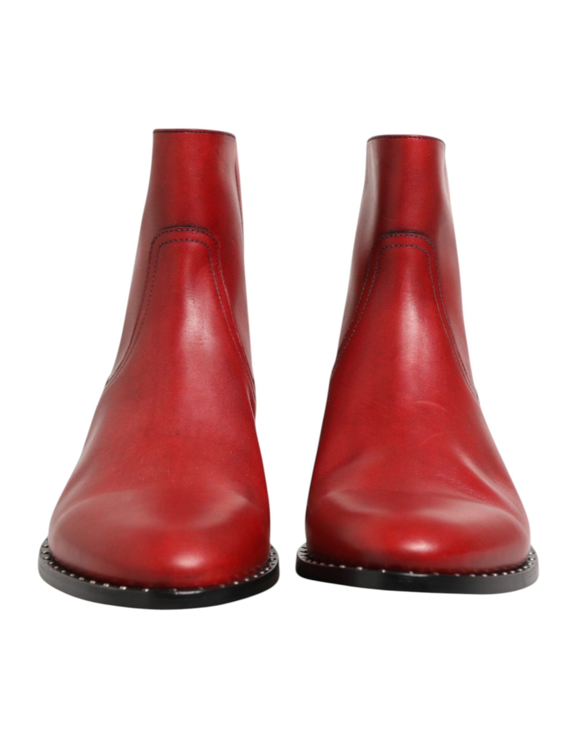 Red Studded Chelsea Short Ankle Boots Shoes - ventzia