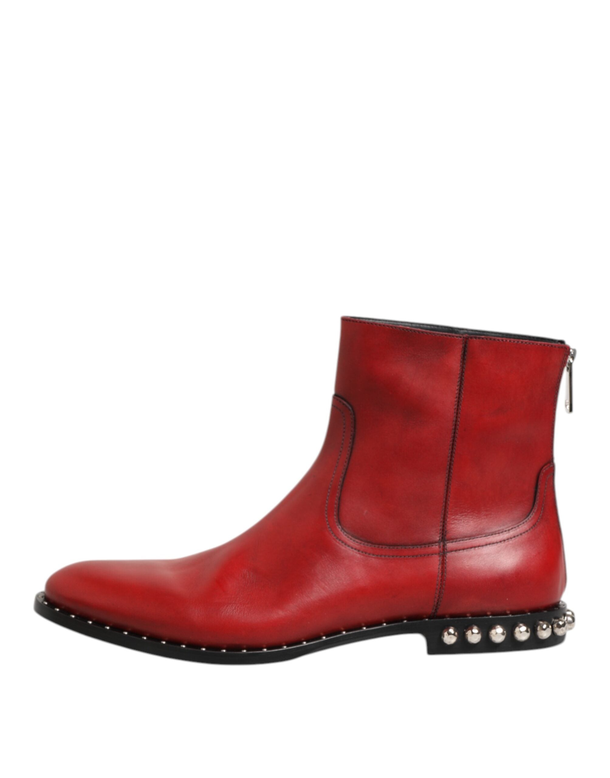 Red Studded Chelsea Short Ankle Boots Shoes - ventzia