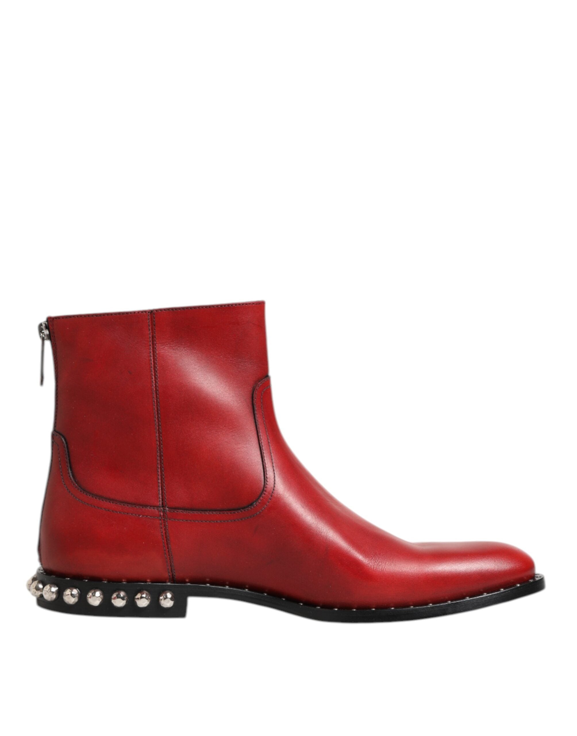 Red Studded Chelsea Short Ankle Boots Shoes - ventzia