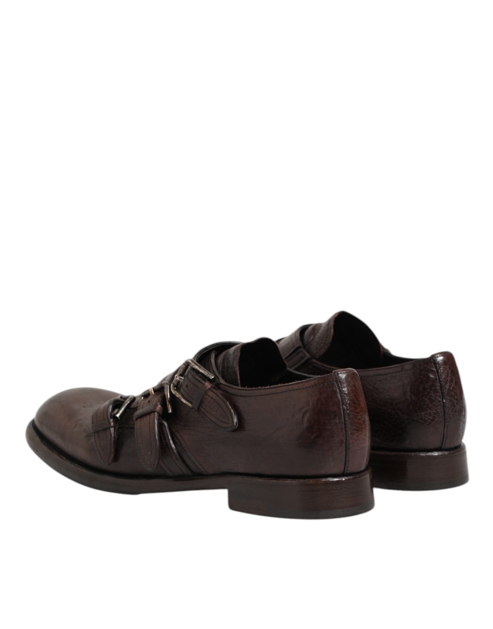 Brown Leather Monk Strap Formal Derby Shoes - ventzia