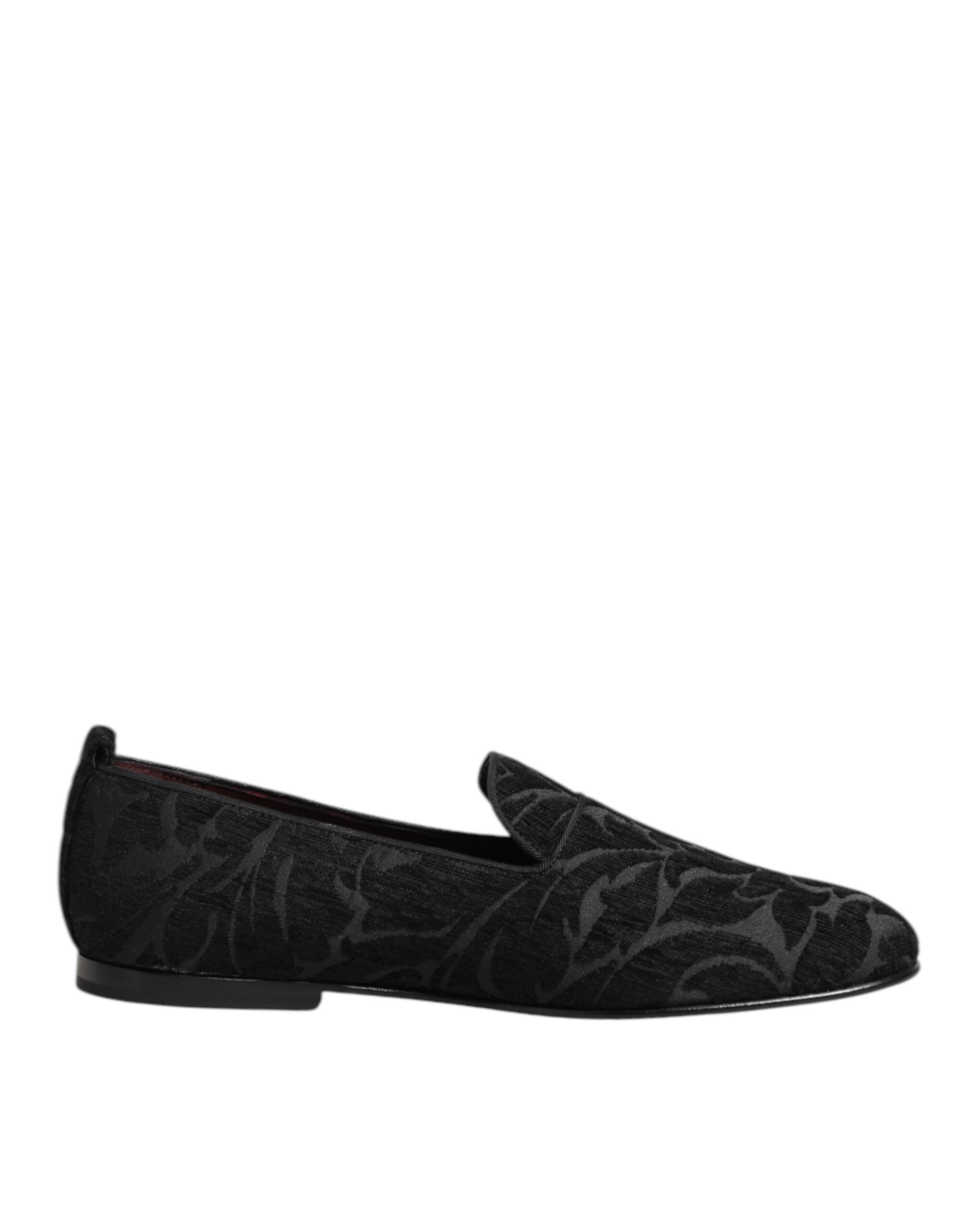 Black Brocade Loafers Slip On Men Dress Shoes - ventzia