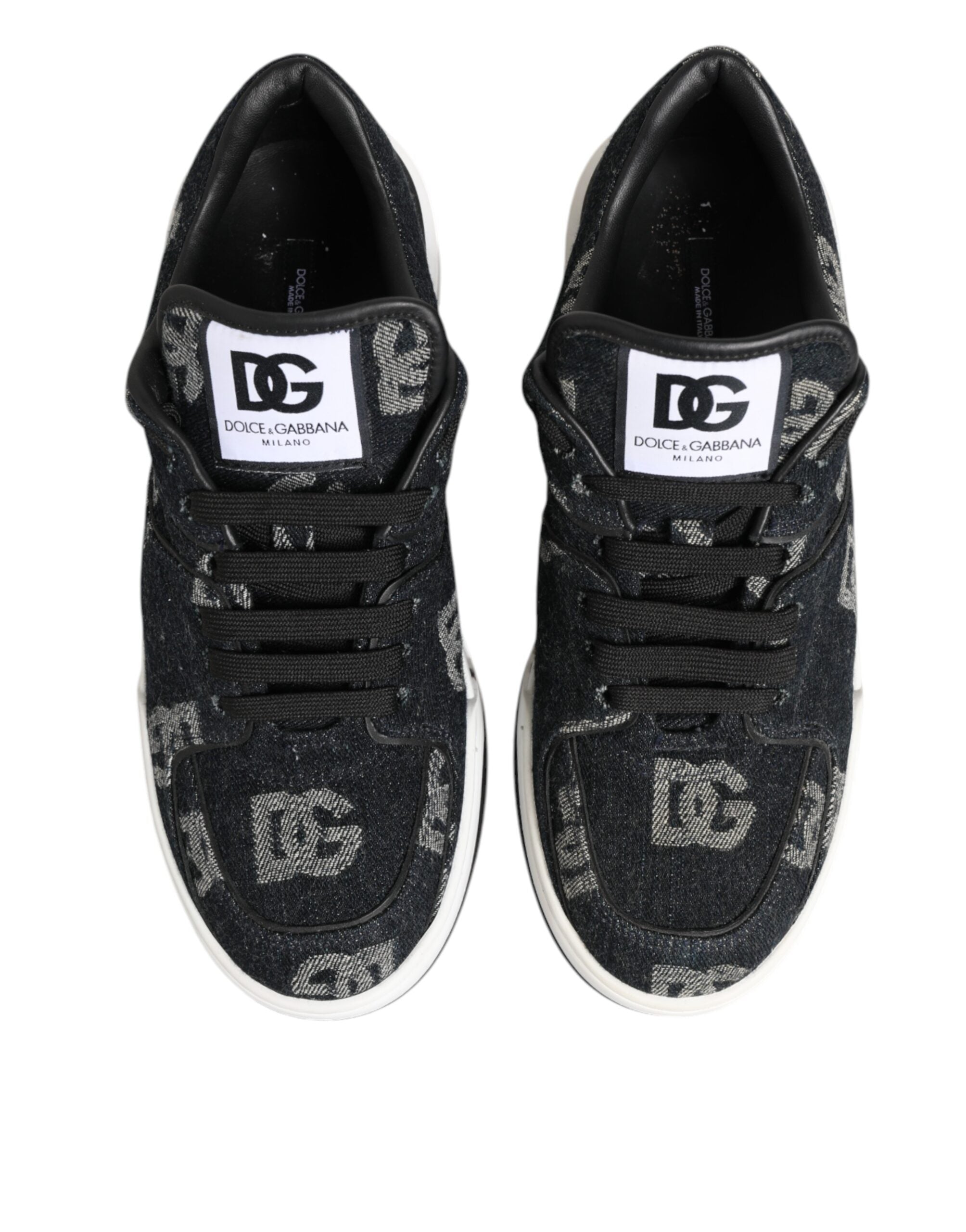 Blue Cotton Denim Logo Low Top Sneakers Shoes