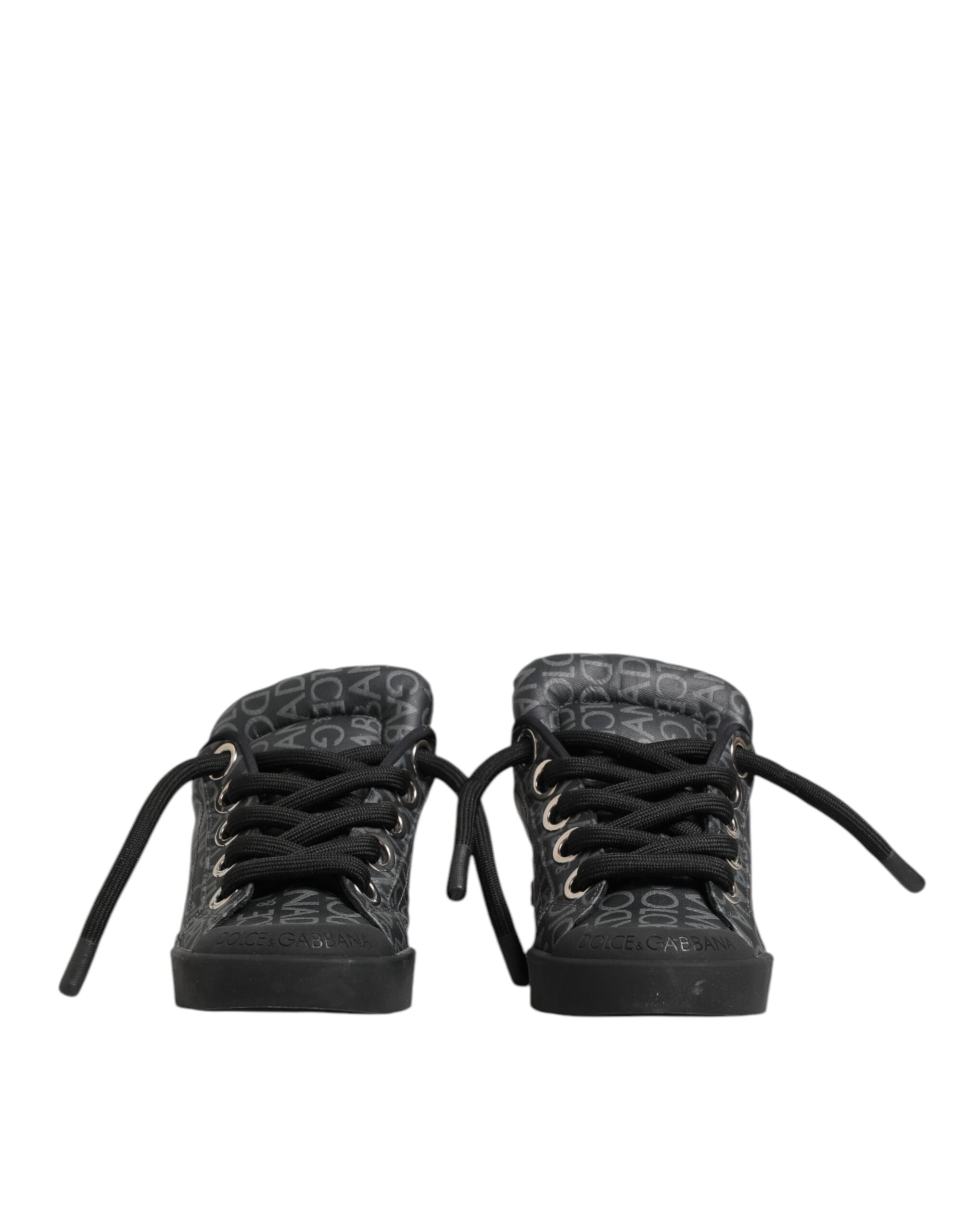Black Cotton Denim Logo Low Top Sneakers Shoes