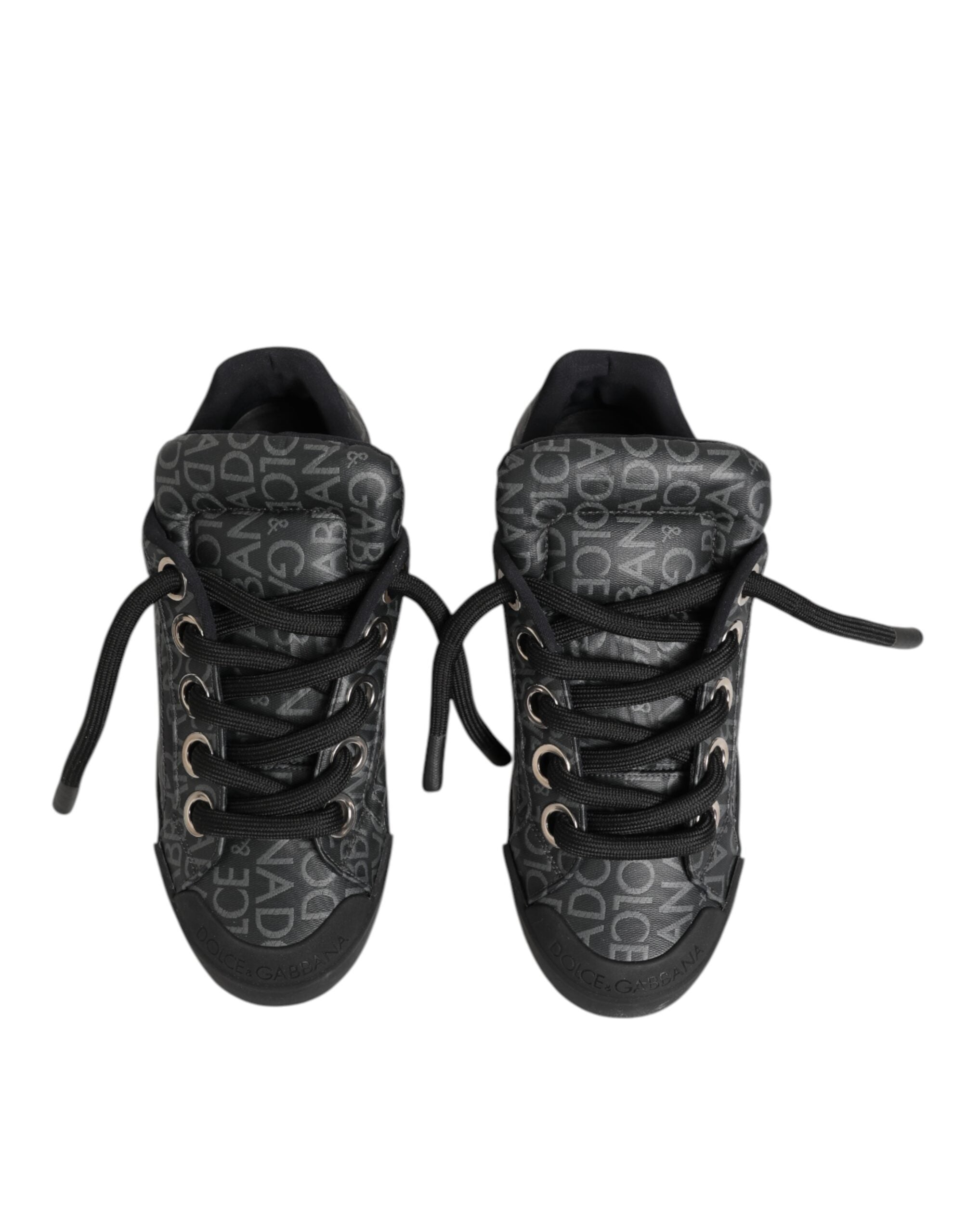 Black Cotton Denim Logo Low Top Sneakers Shoes