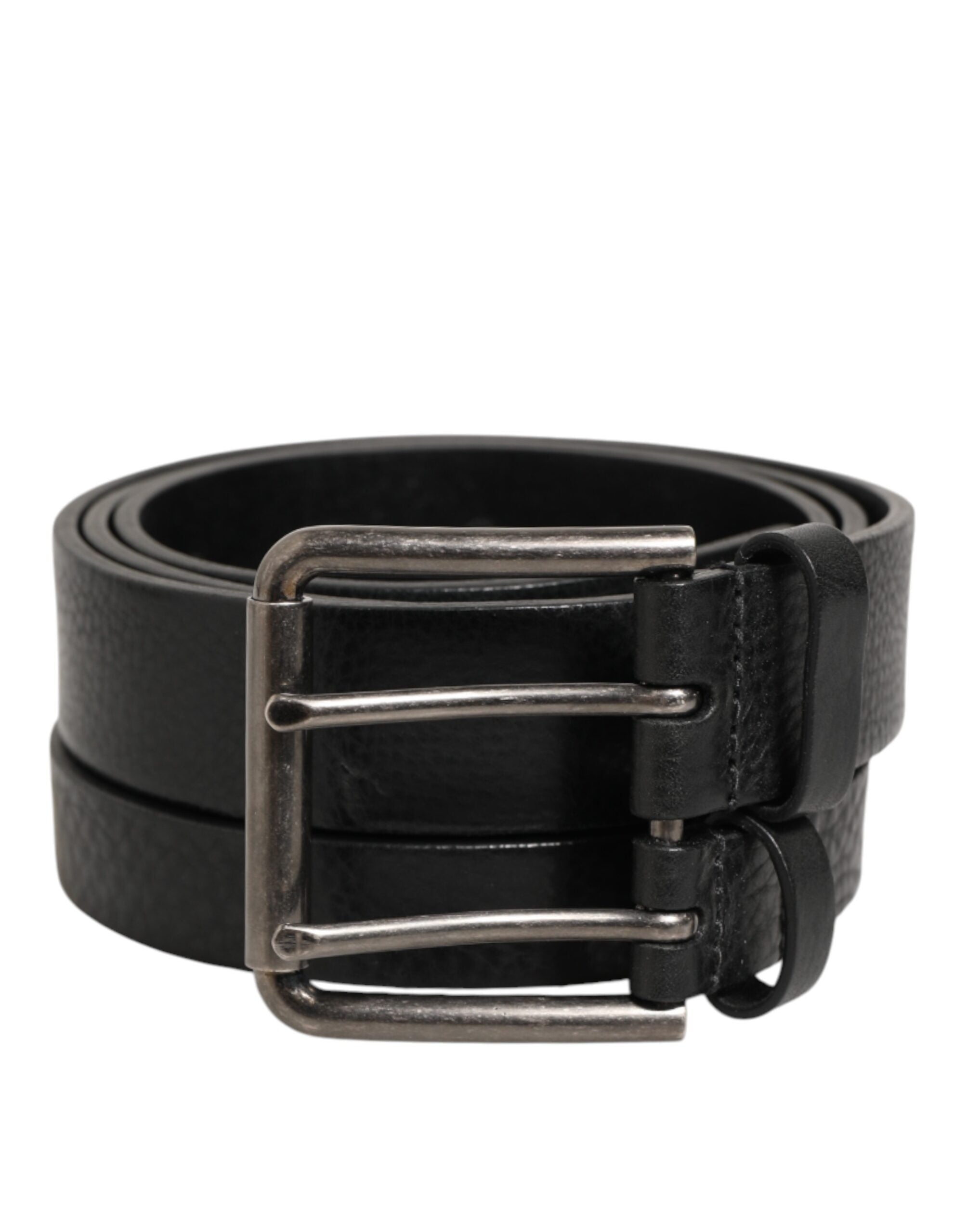 Black Double Strap Leather Silver Buckle Belt - ventzia