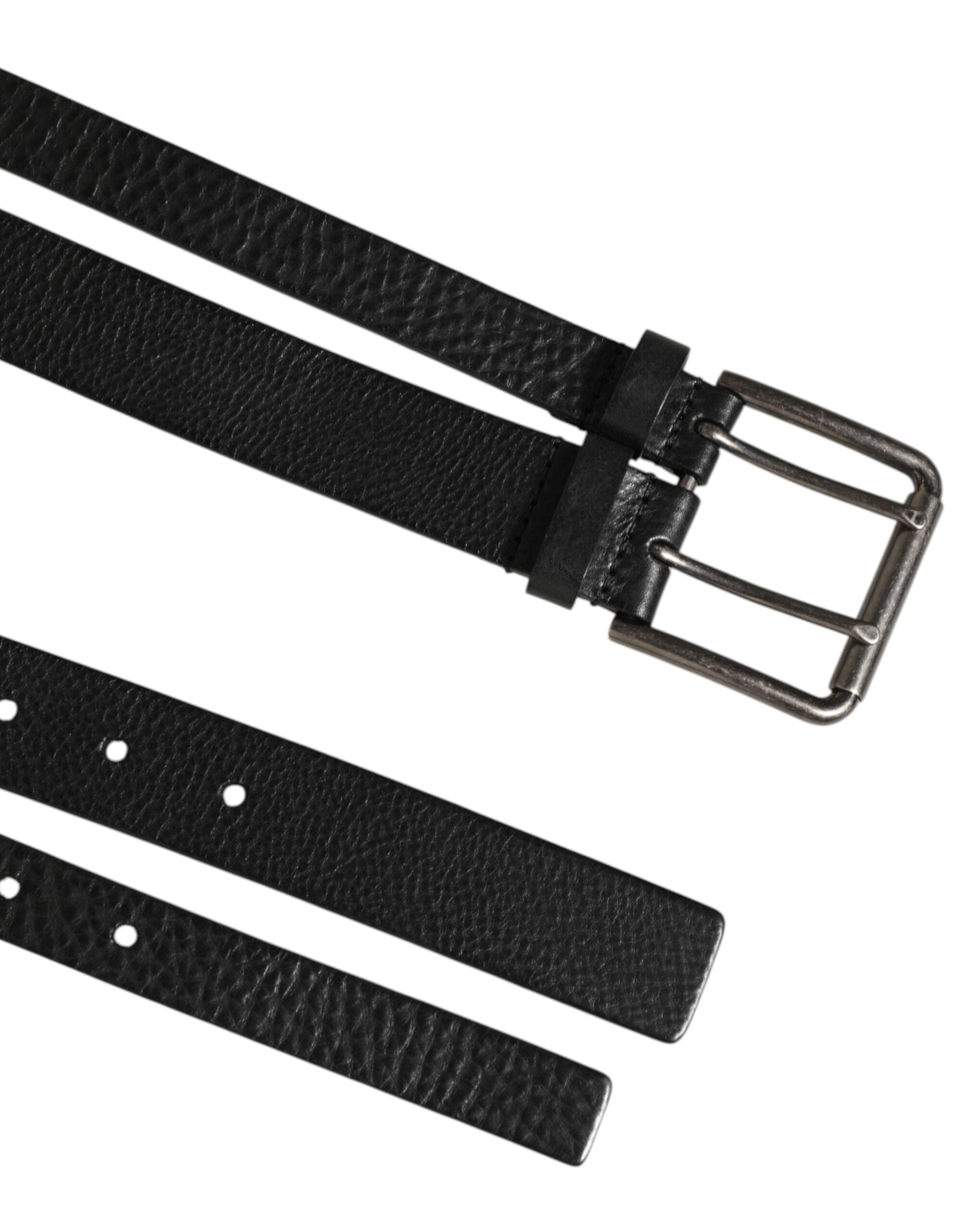 Black Double Strap Leather Silver Buckle Belt - ventzia