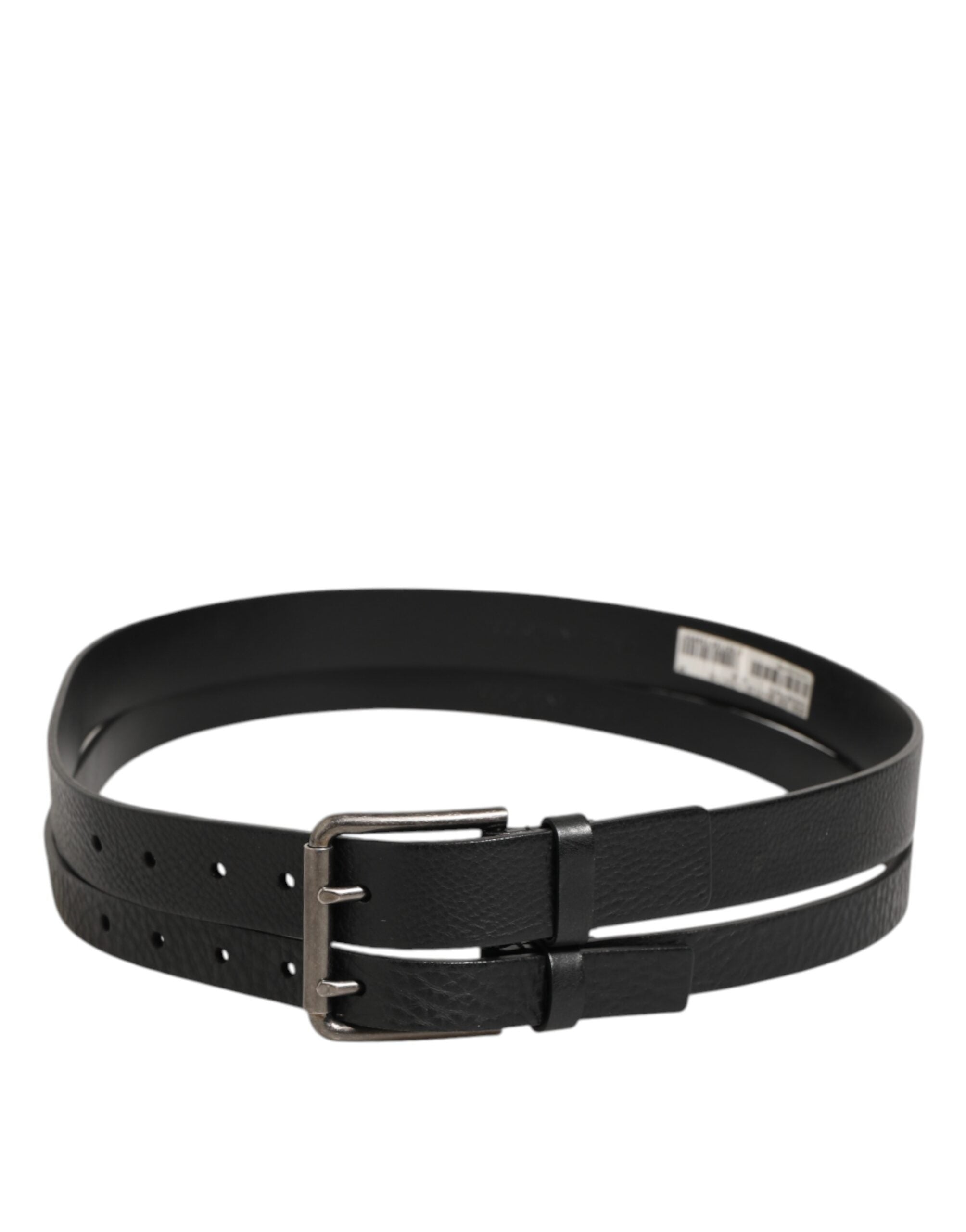 Black Double Strap Leather Silver Buckle Belt - ventzia