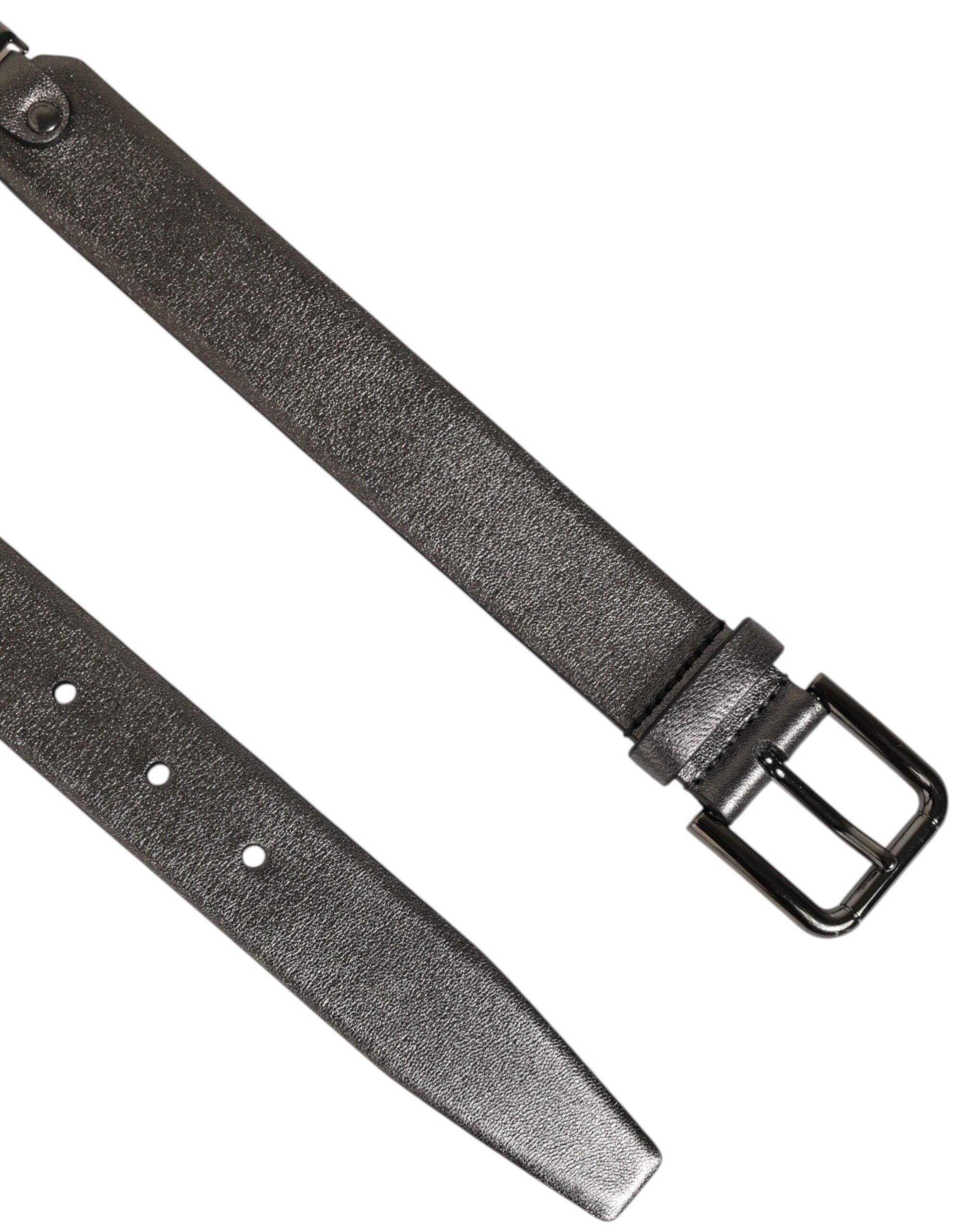 Black Silver Pebbled Texture Leather Buckle Men Belt - ventzia