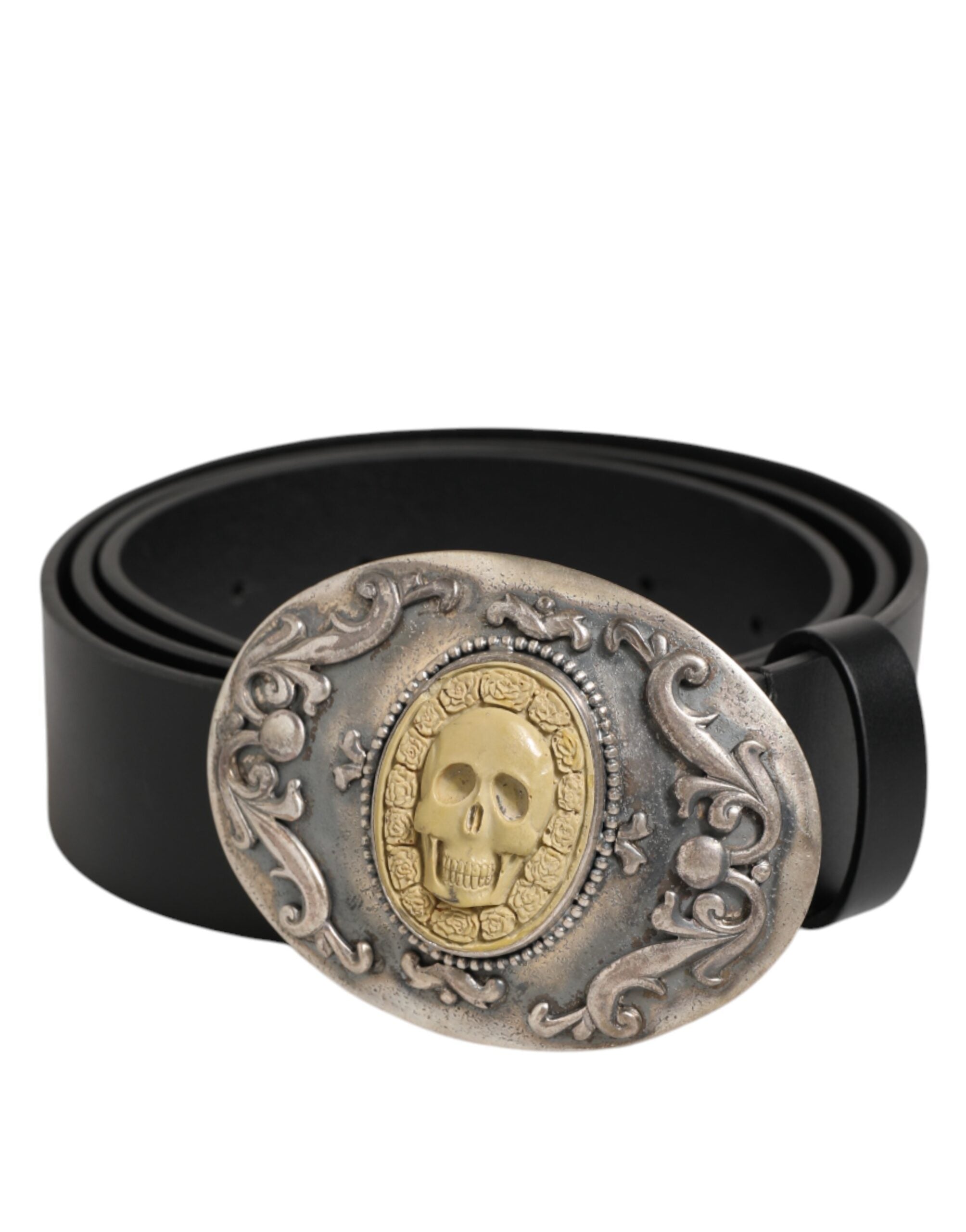Black Leather Ornate Metal Buckle Men Belt - ventzia