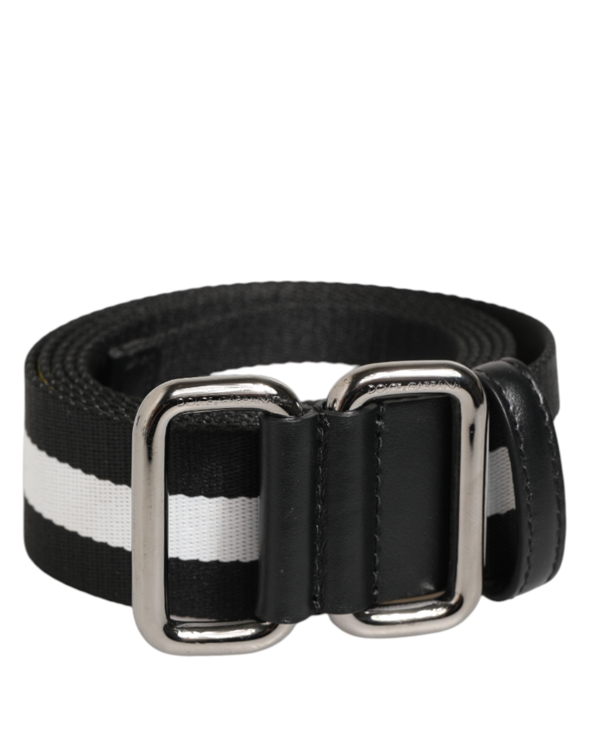Black White Striped Metal Buckle Men Belt - ventzia