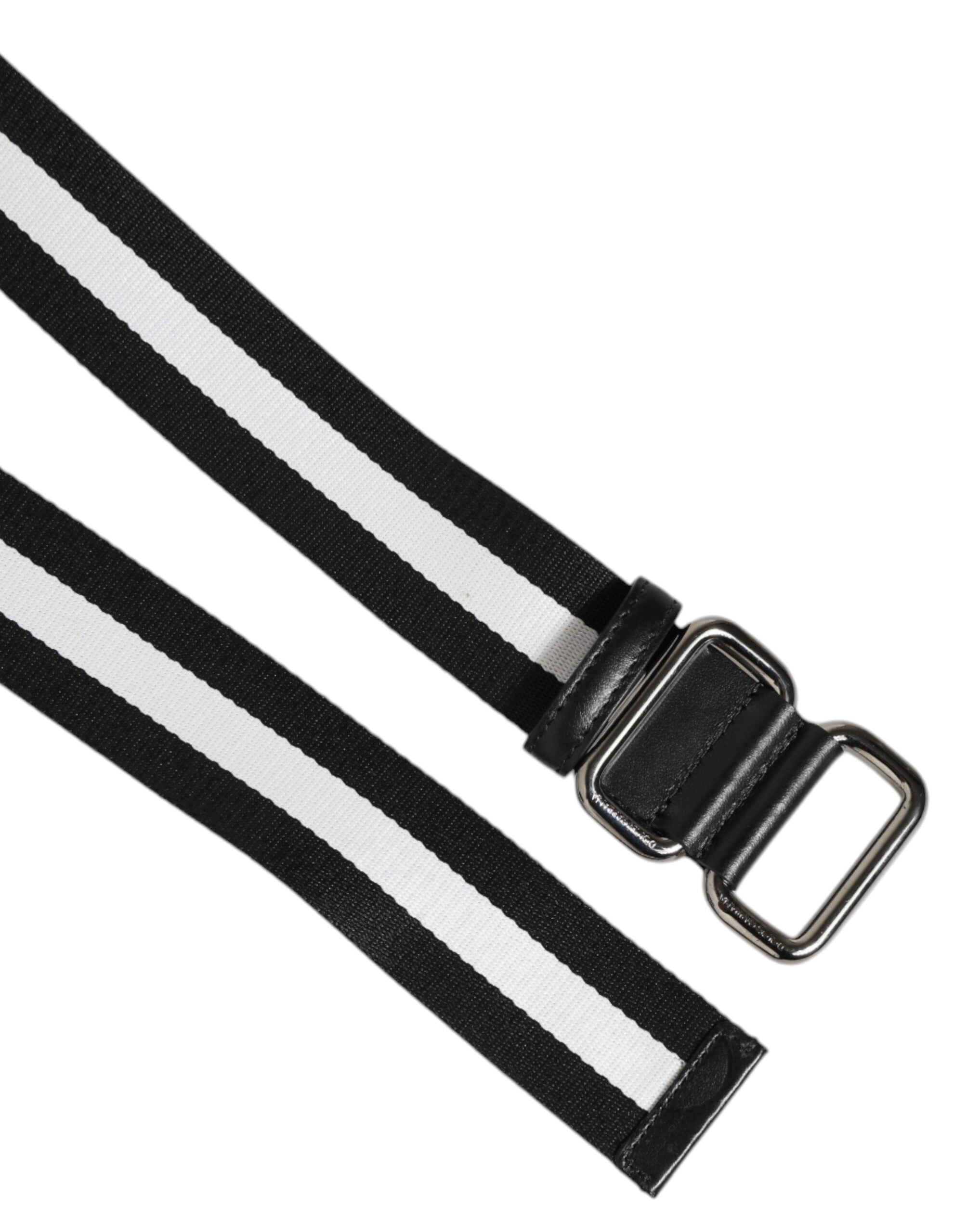 Black White Striped Metal Buckle Men Belt - ventzia