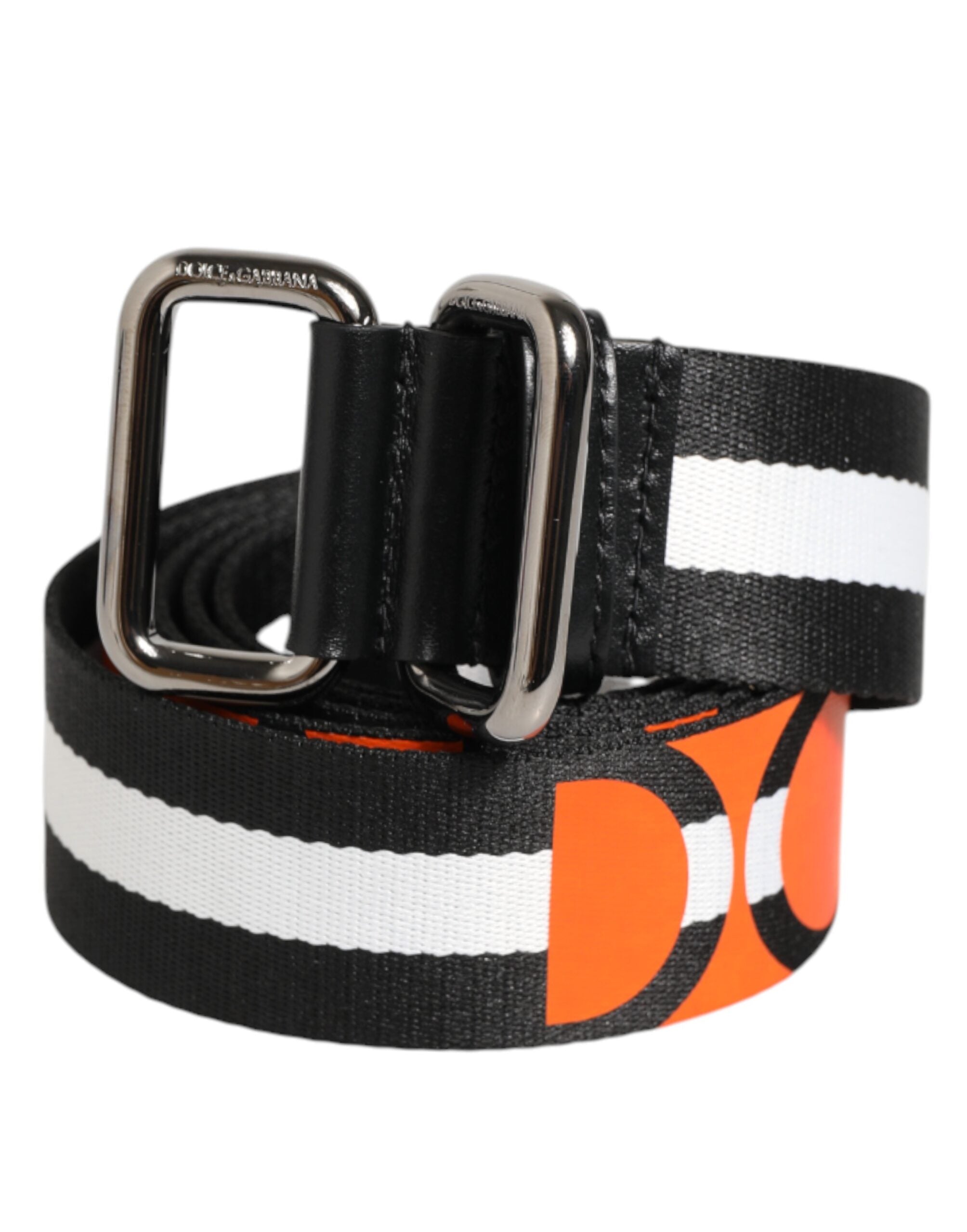 Black White Striped Logo Metal Buckle Belt - ventzia