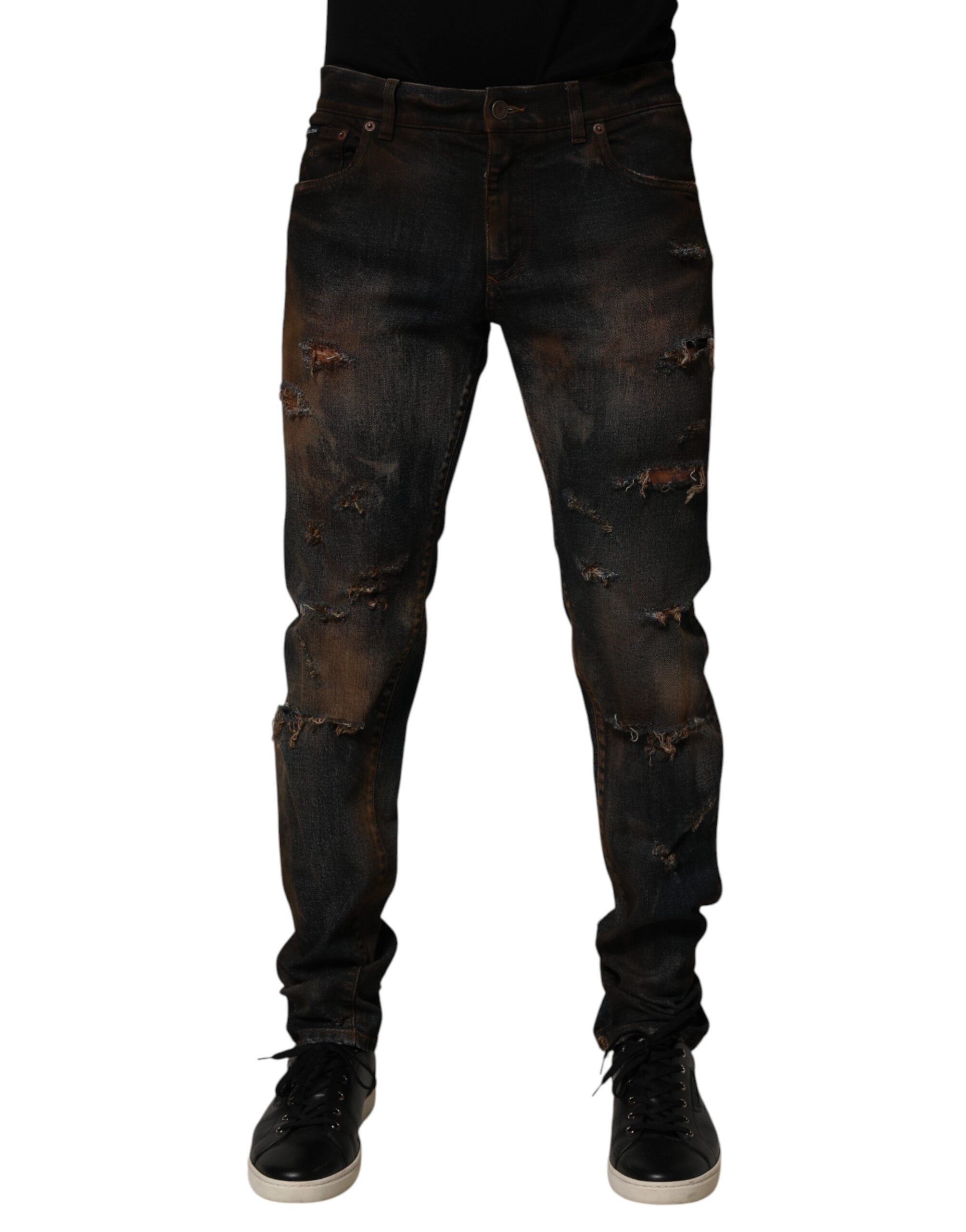 Black Cotton Skinny Tattered Men Denim Jeans - ventzia