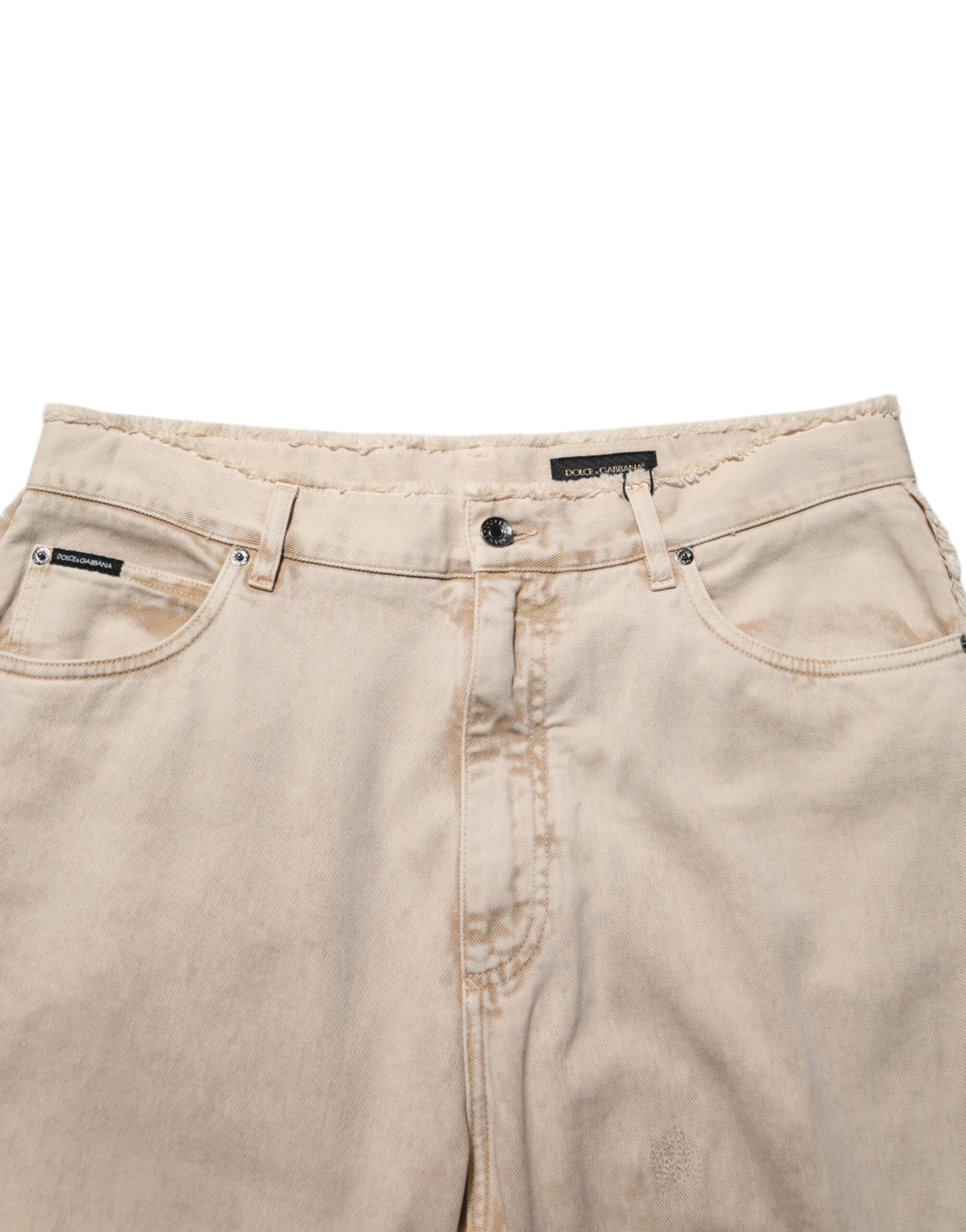 Beige Cotton Straight Denim Trouser Jeans - ventzia