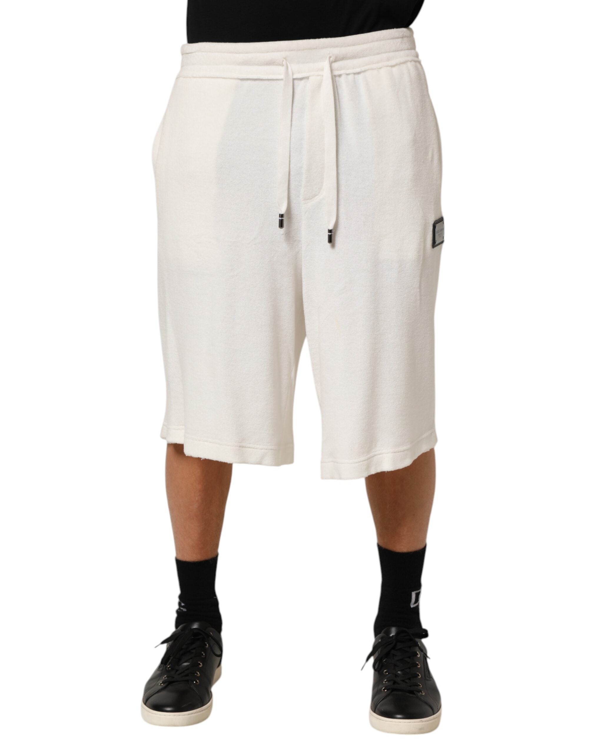 White Cotton Logo Plaque Men Bermuda Shorts - ventzia