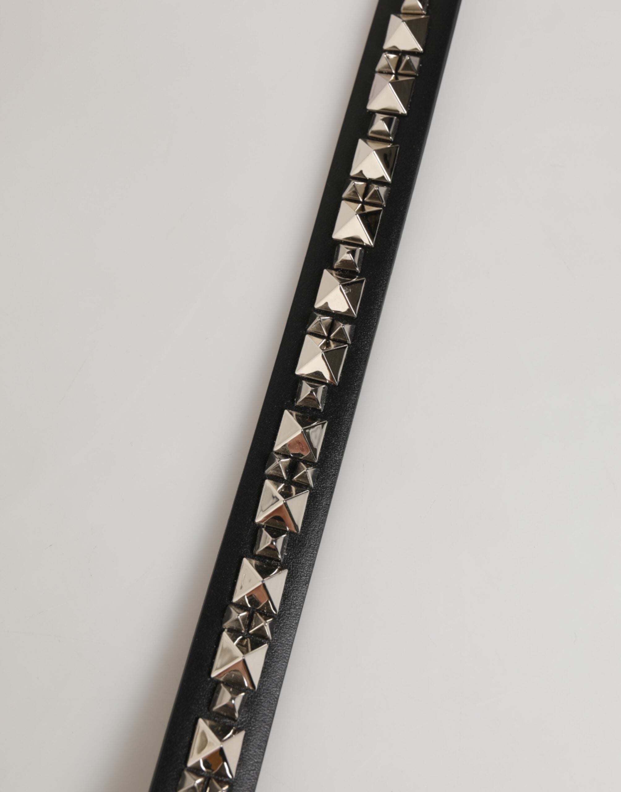 Black Leather Studded Silver-Tone Buckle Belt - ventzia