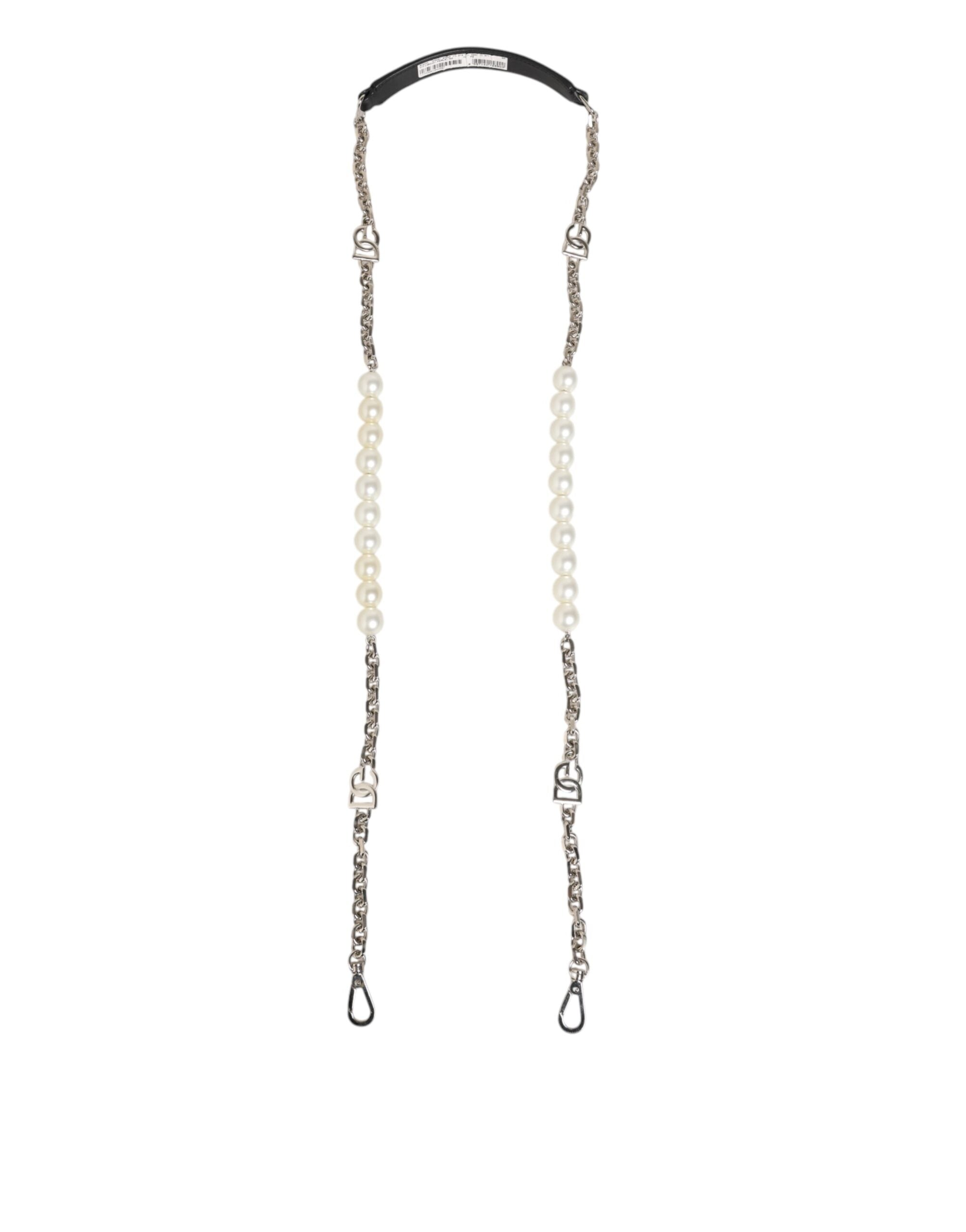 Black Leather Pearl Chain Bag Accessory Shoulder Strap - ventzia