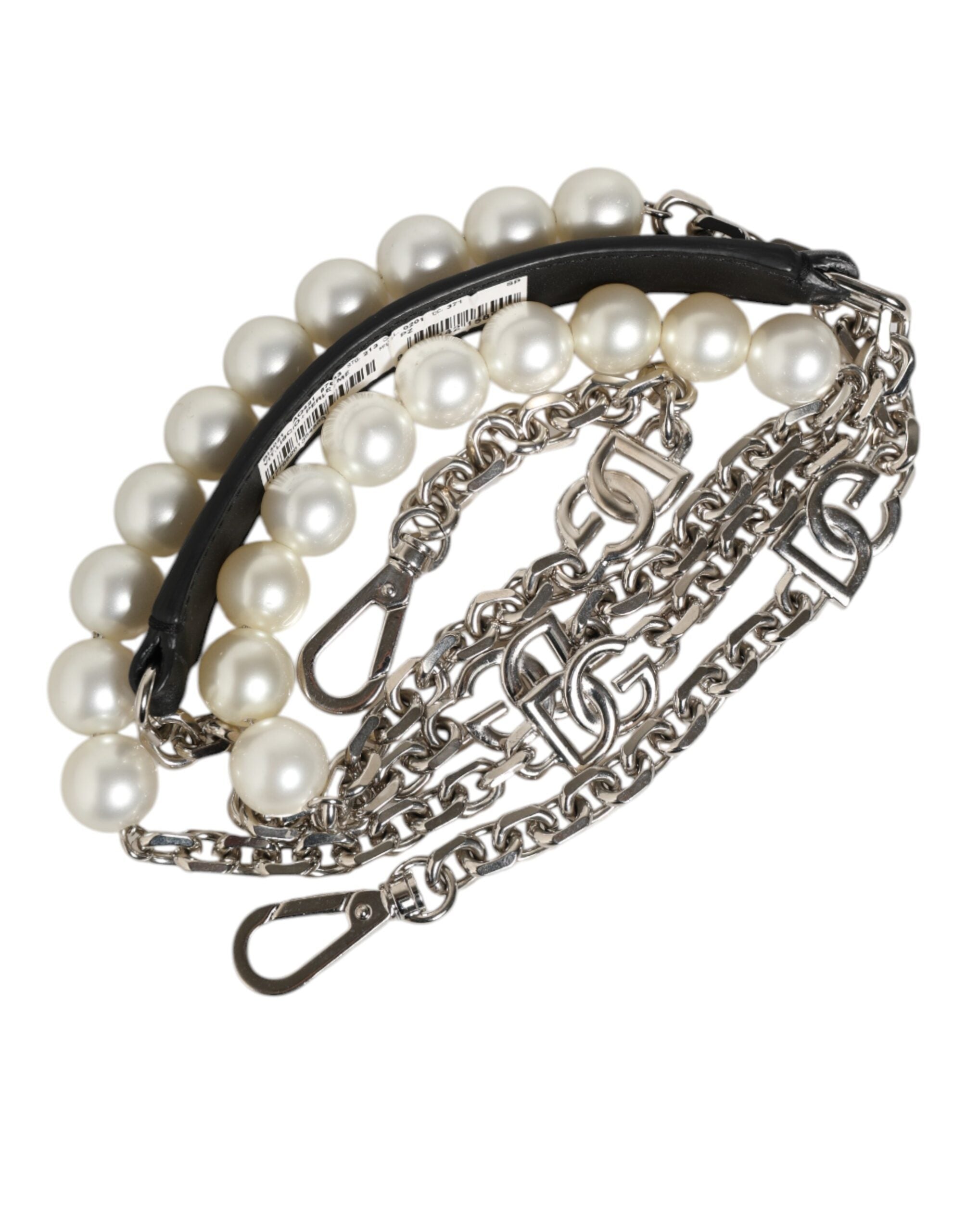 Black Leather Pearl Chain Bag Accessory Shoulder Strap - ventzia