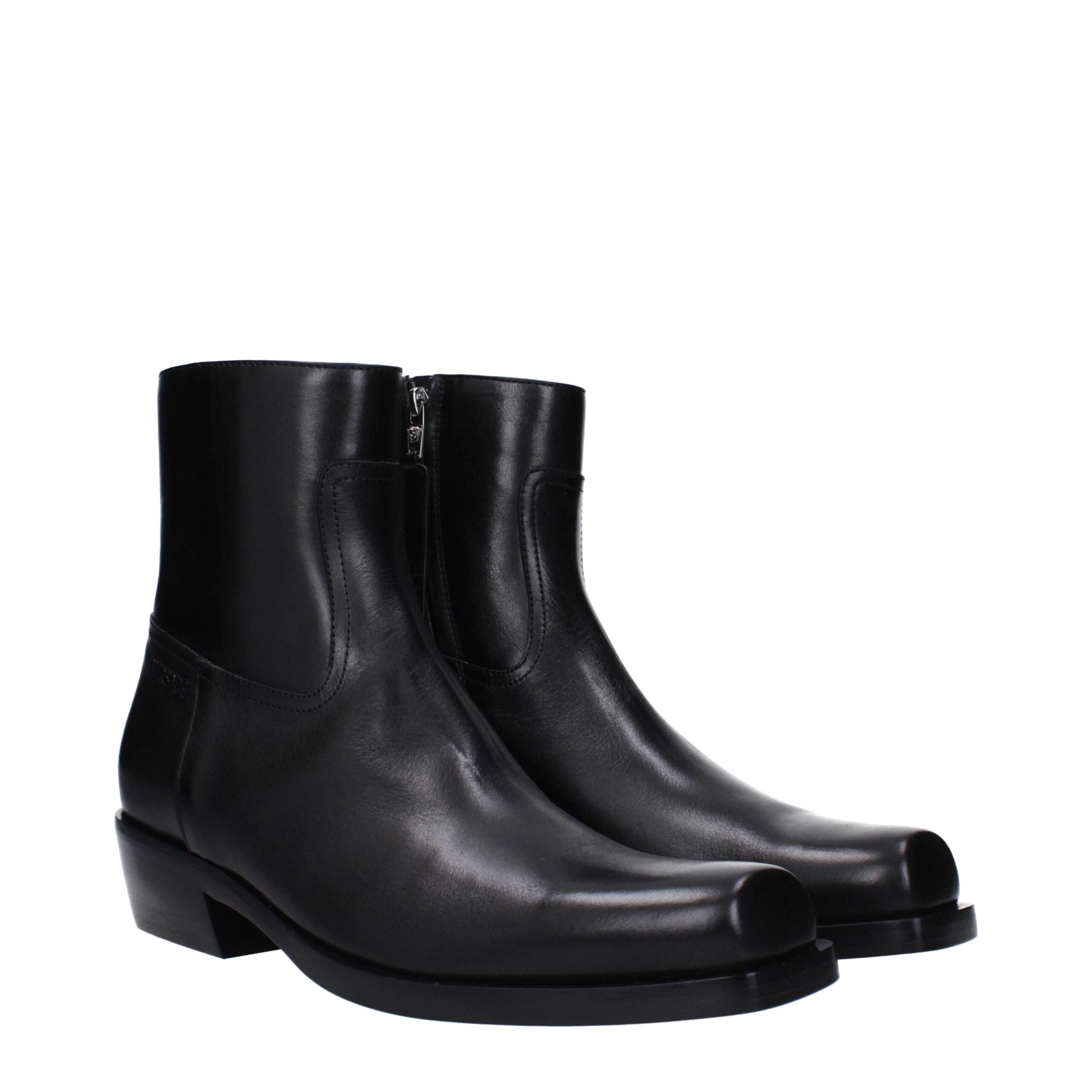 Black Leather Ankle Boots - ventzia