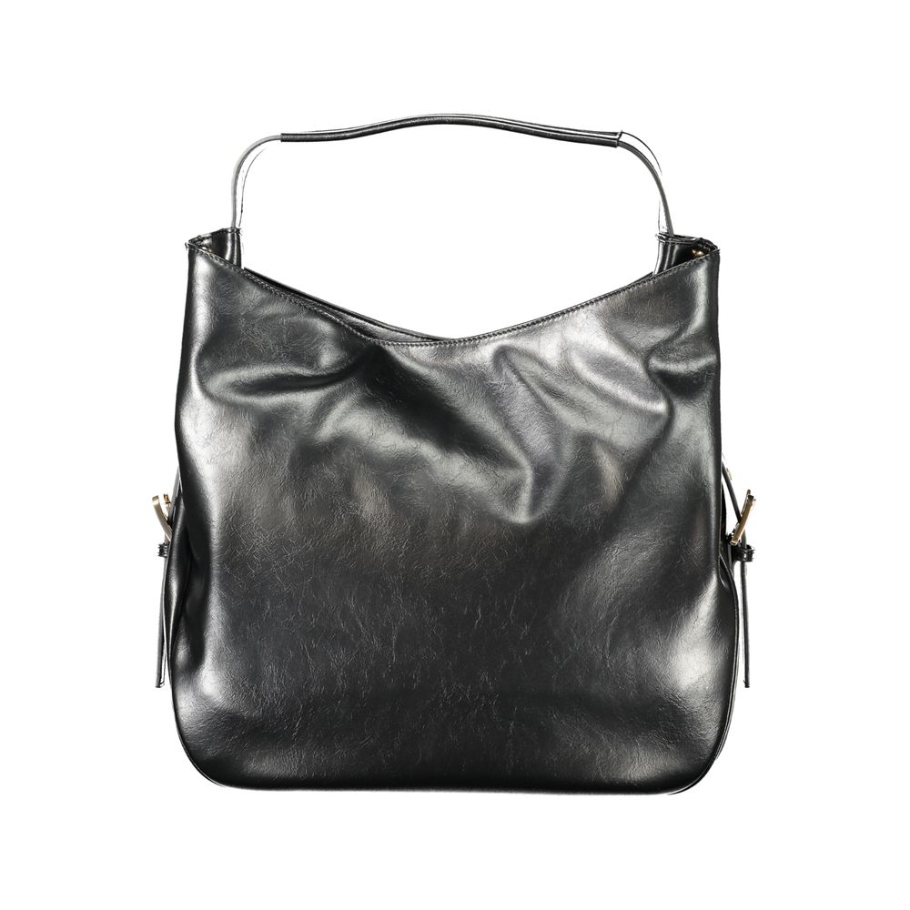 Black Polyurethane Women Hobo Bag - ventzia