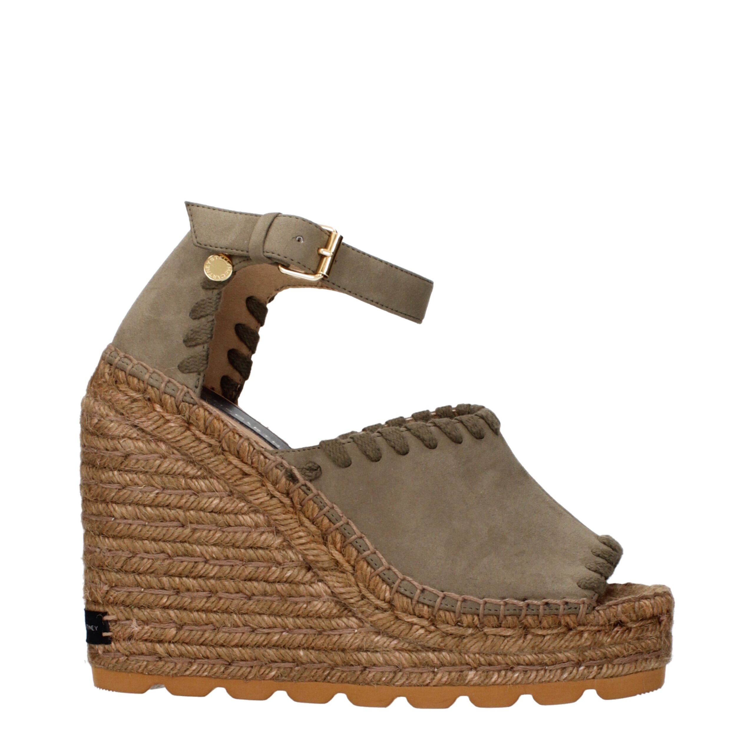 Green Leather Wedge Sandals