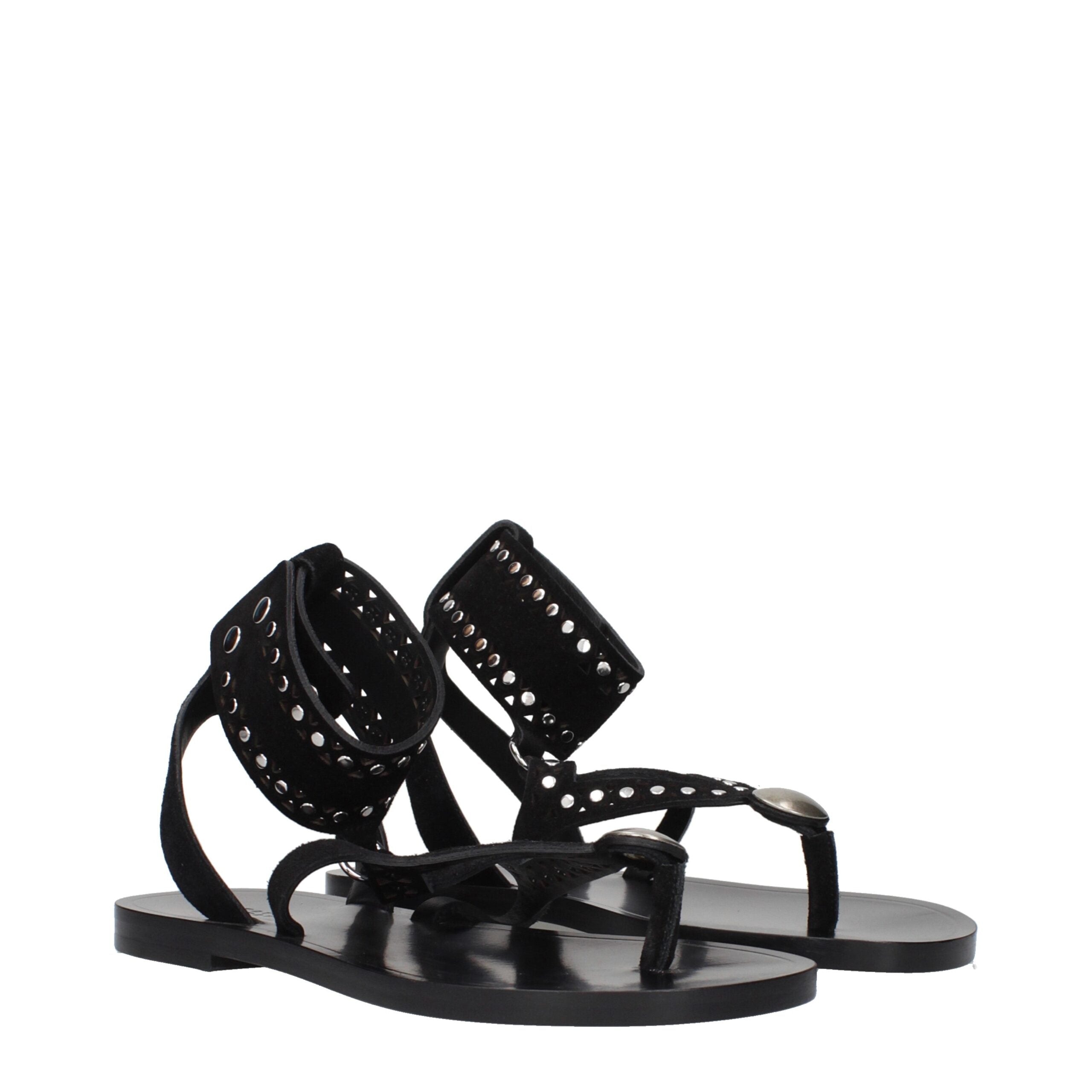 Black Leather Flip-Flop Sandals - ventzia