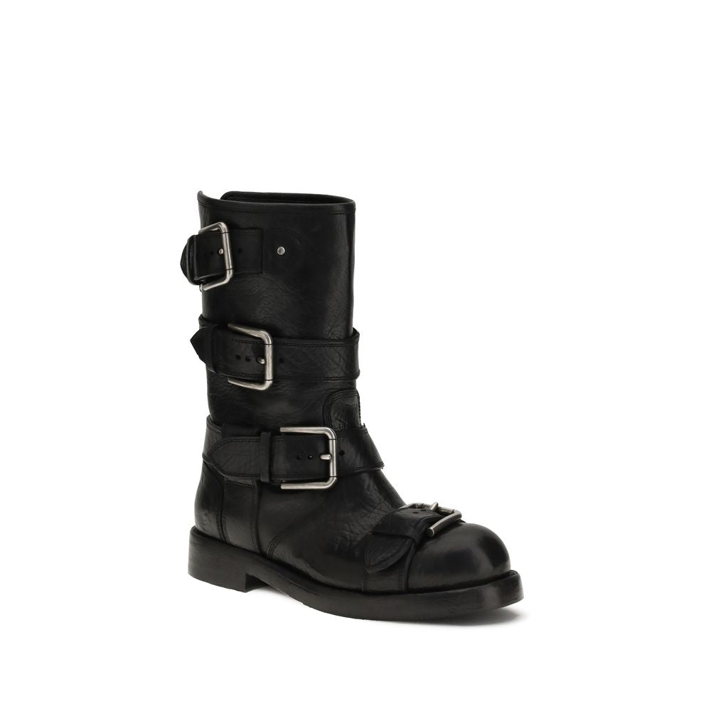 Black Calf Leather Bos Taurus Lace-Up Boots - ventzia