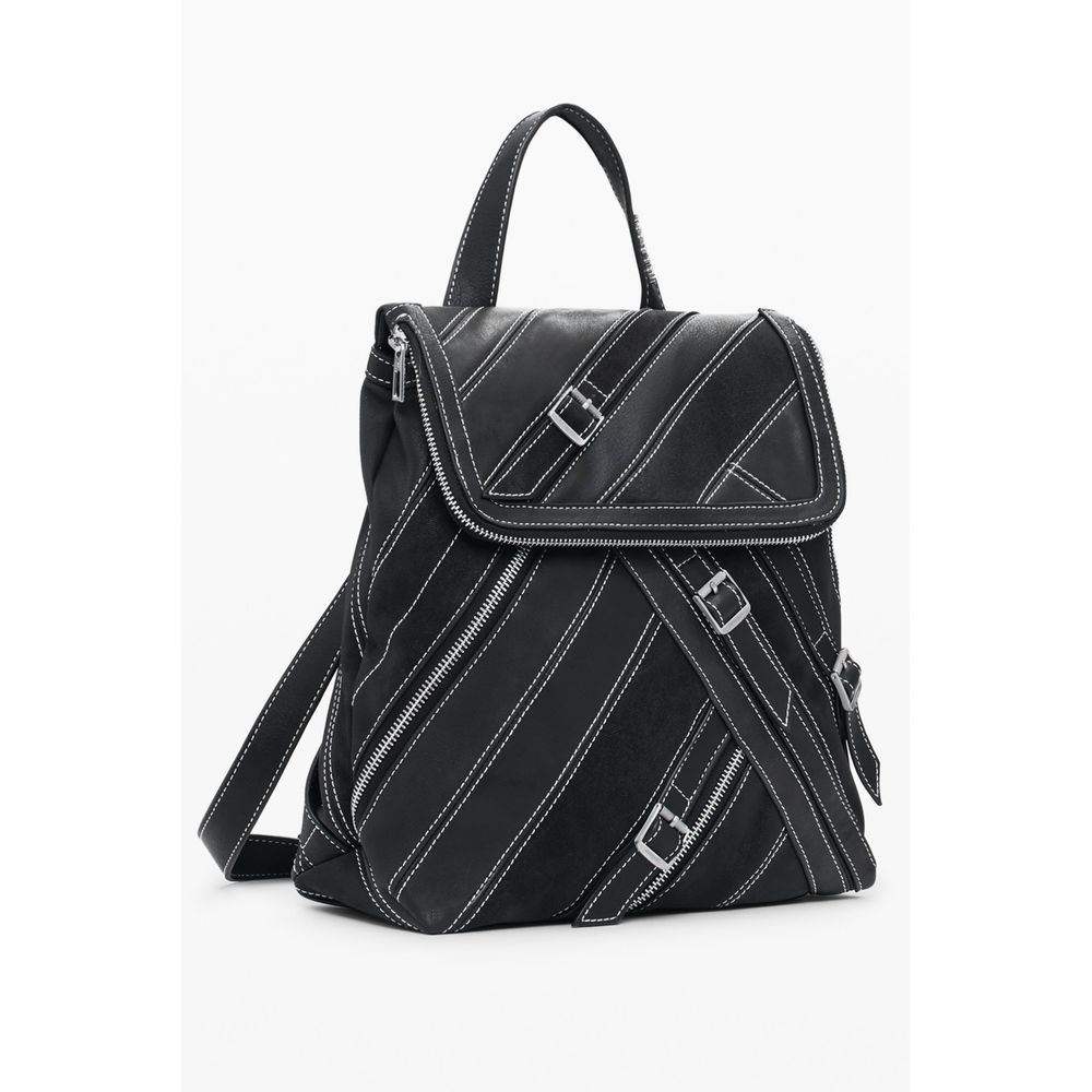 Black Polyurethane Women Backpack - ventzia