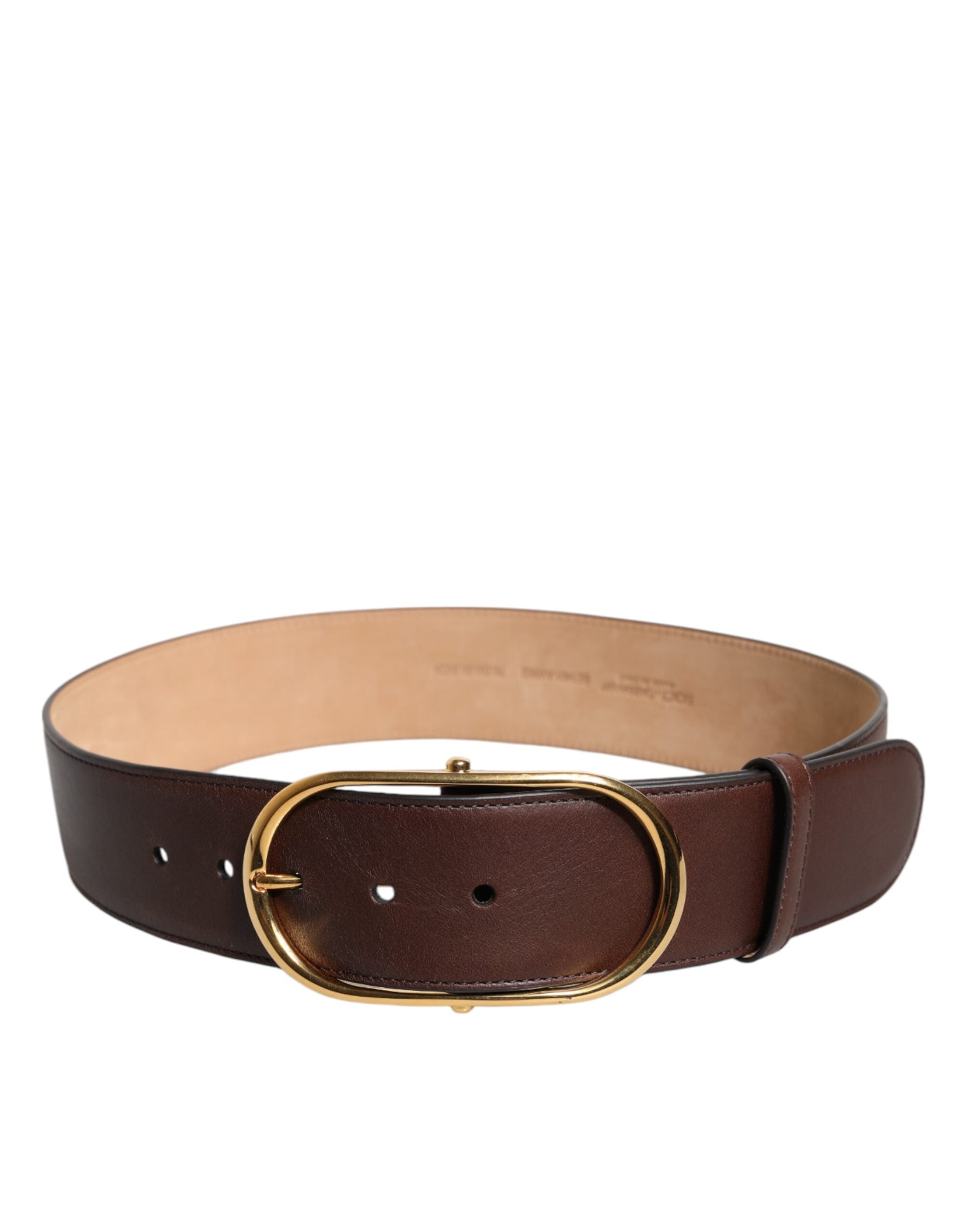 Brown Leather Classic Metal Oval Buckle Belt - ventzia