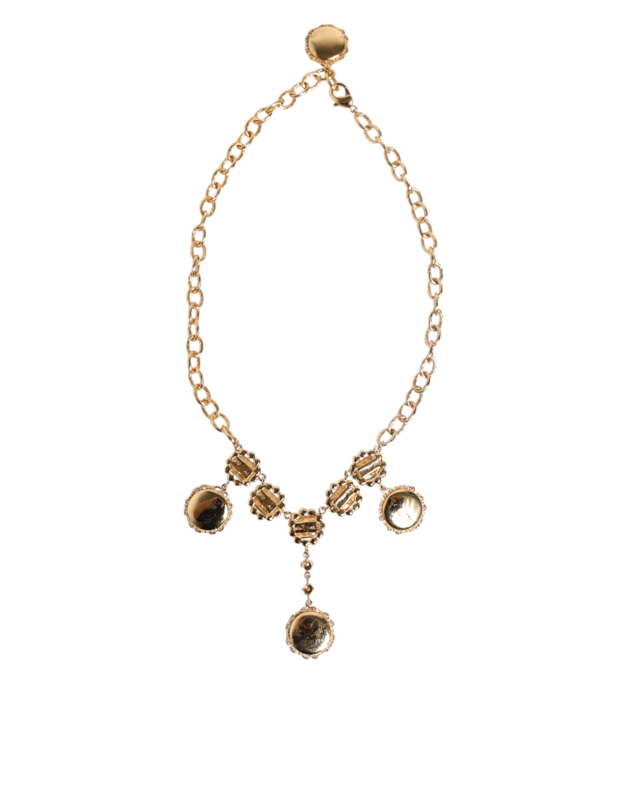 Gold Crystal Clock Pendant Statement Jewelry Necklace - ventzia