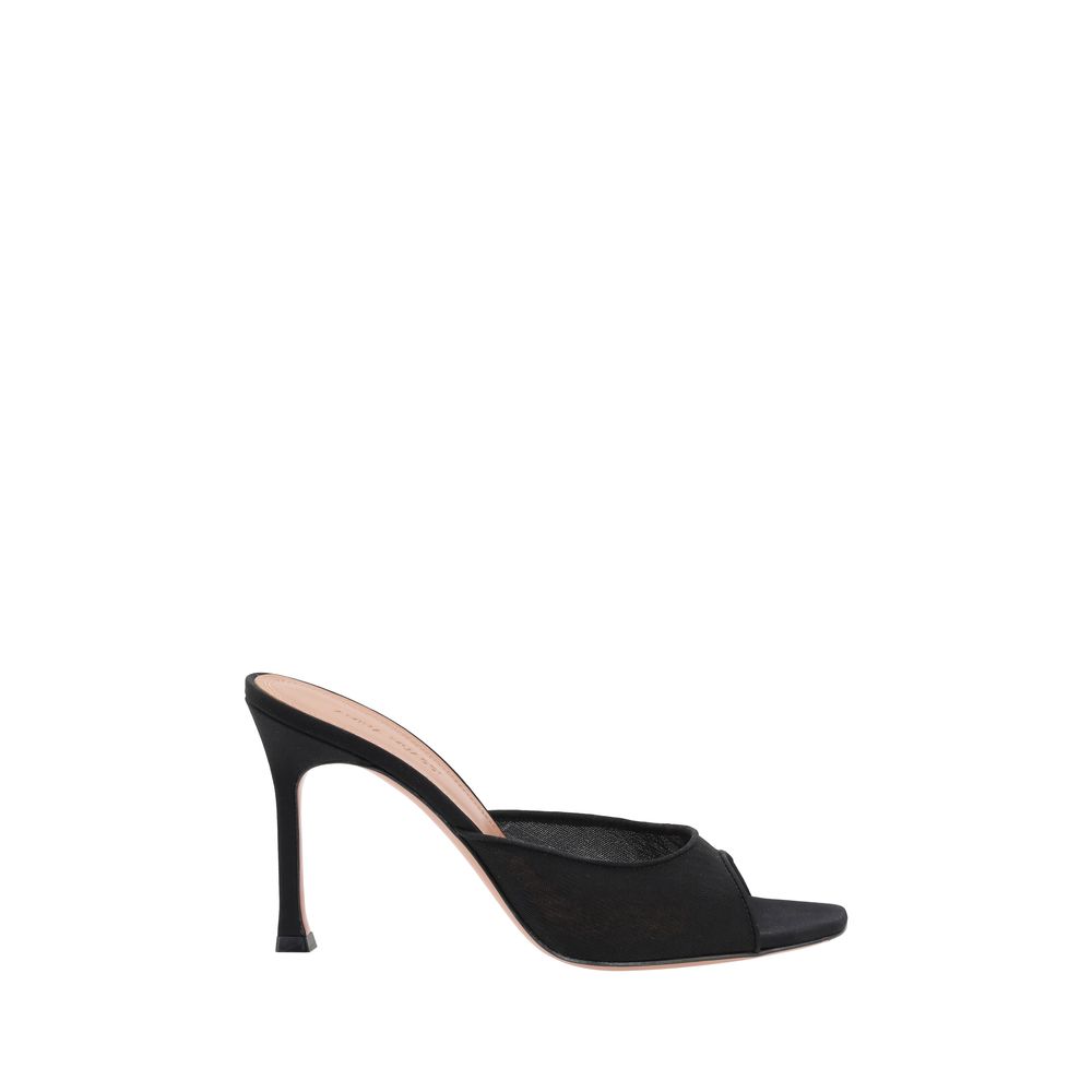 Black Nylon Stiletto Heel Sandals