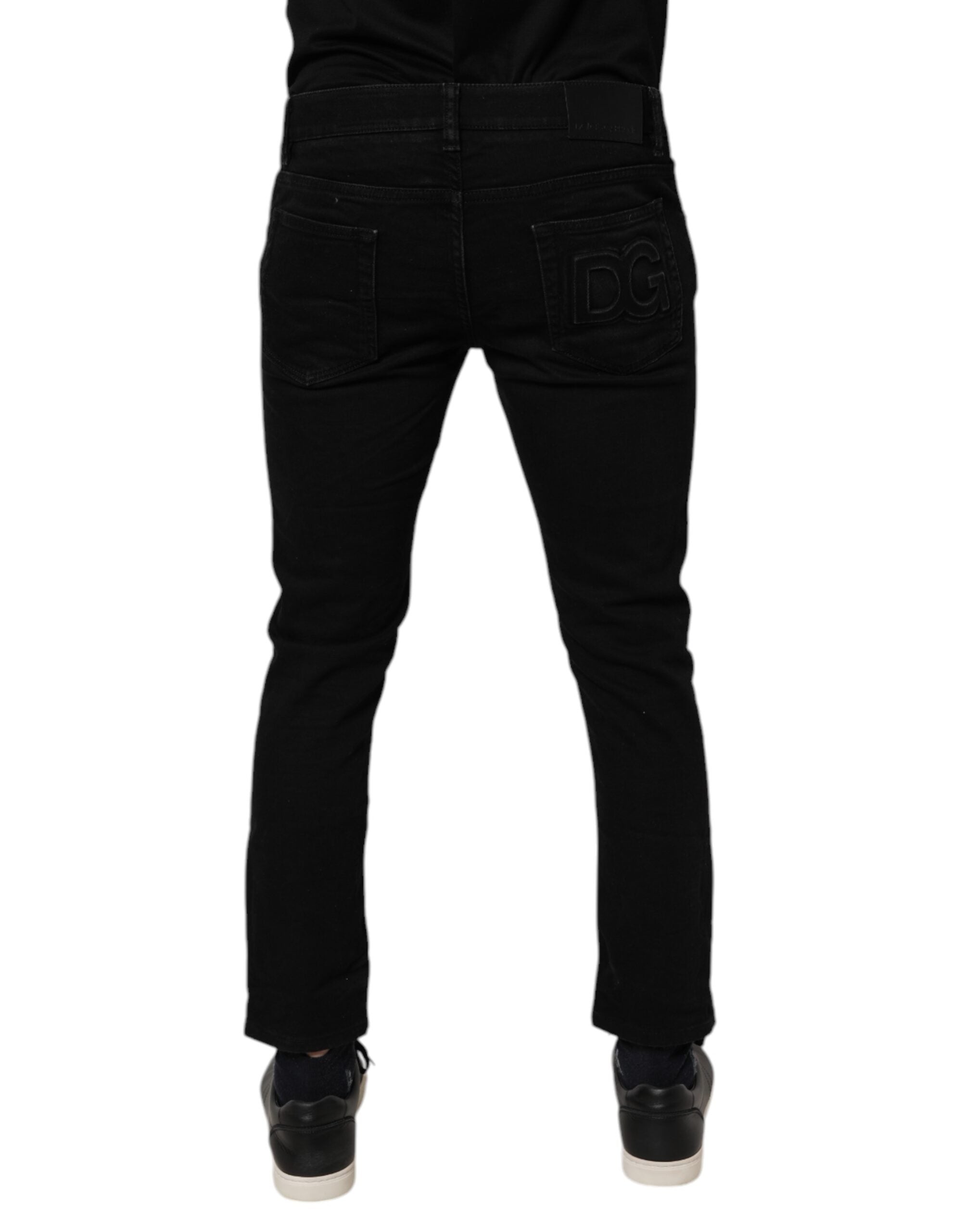 Black Cotton Stretch Skinny Men Denim Jeans - ventzia