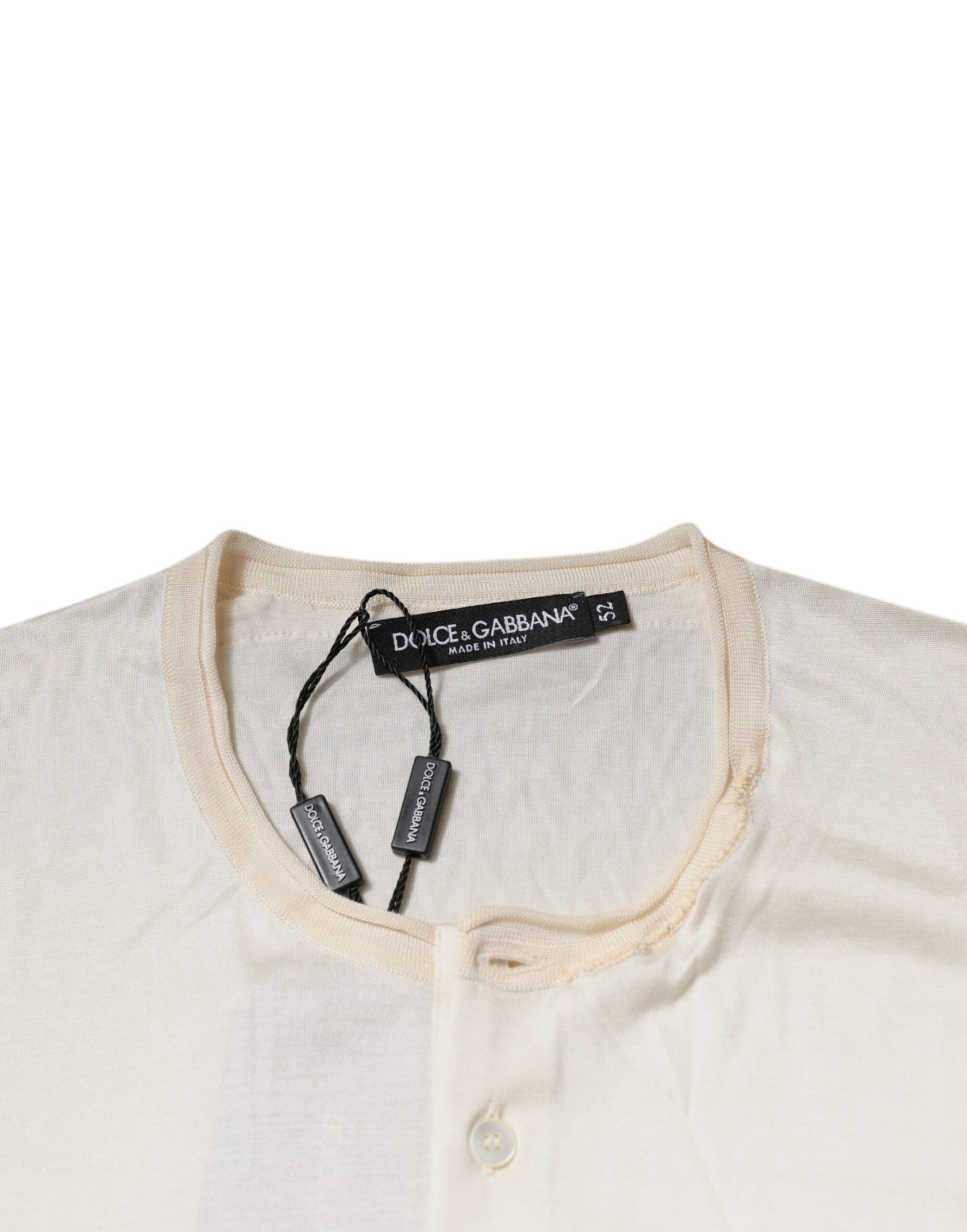 Off White Silk Henley Short Sleeves T-Shirt - ventzia
