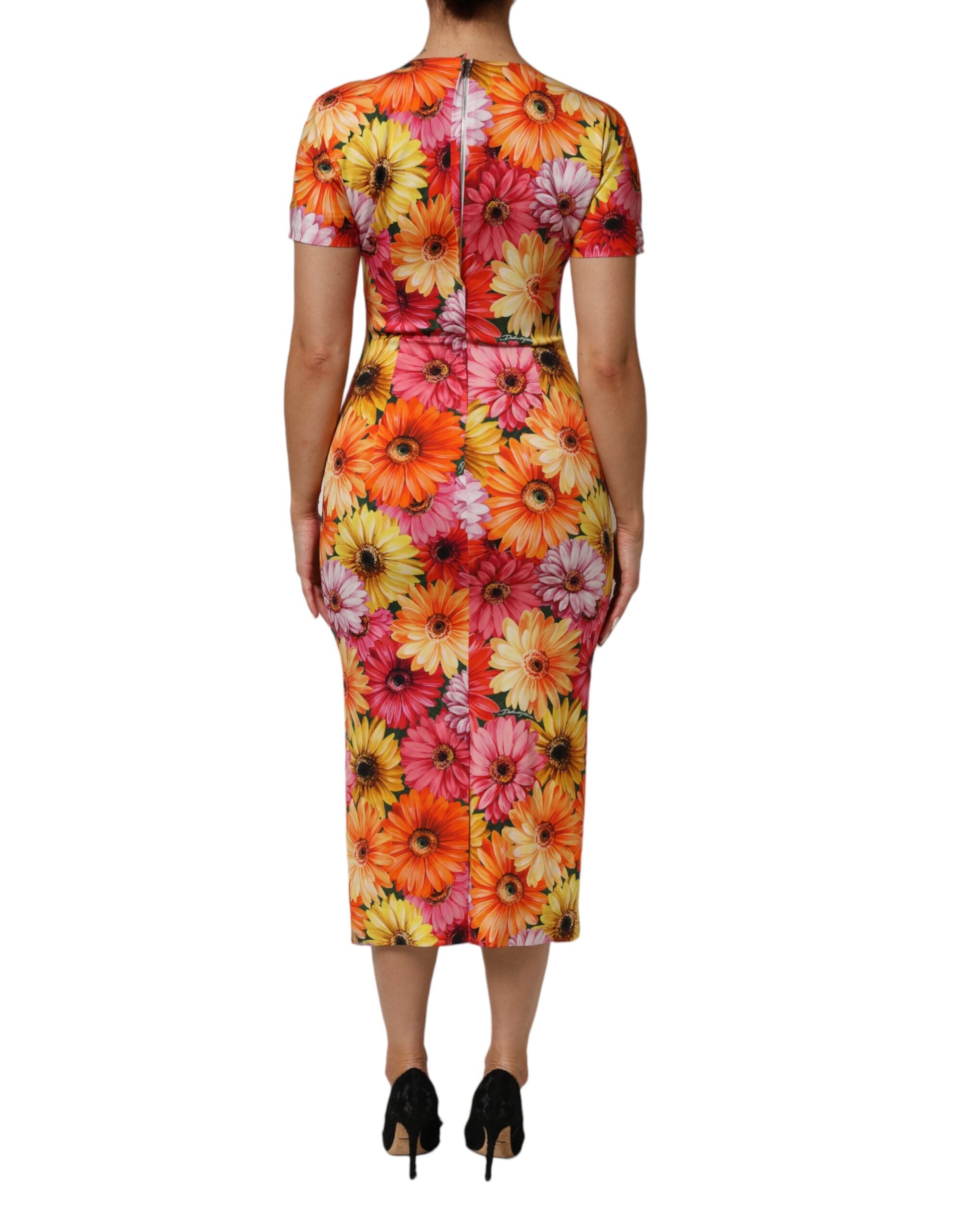 Multicolor Floral Print SilkSheath Midi Dress - ventzia