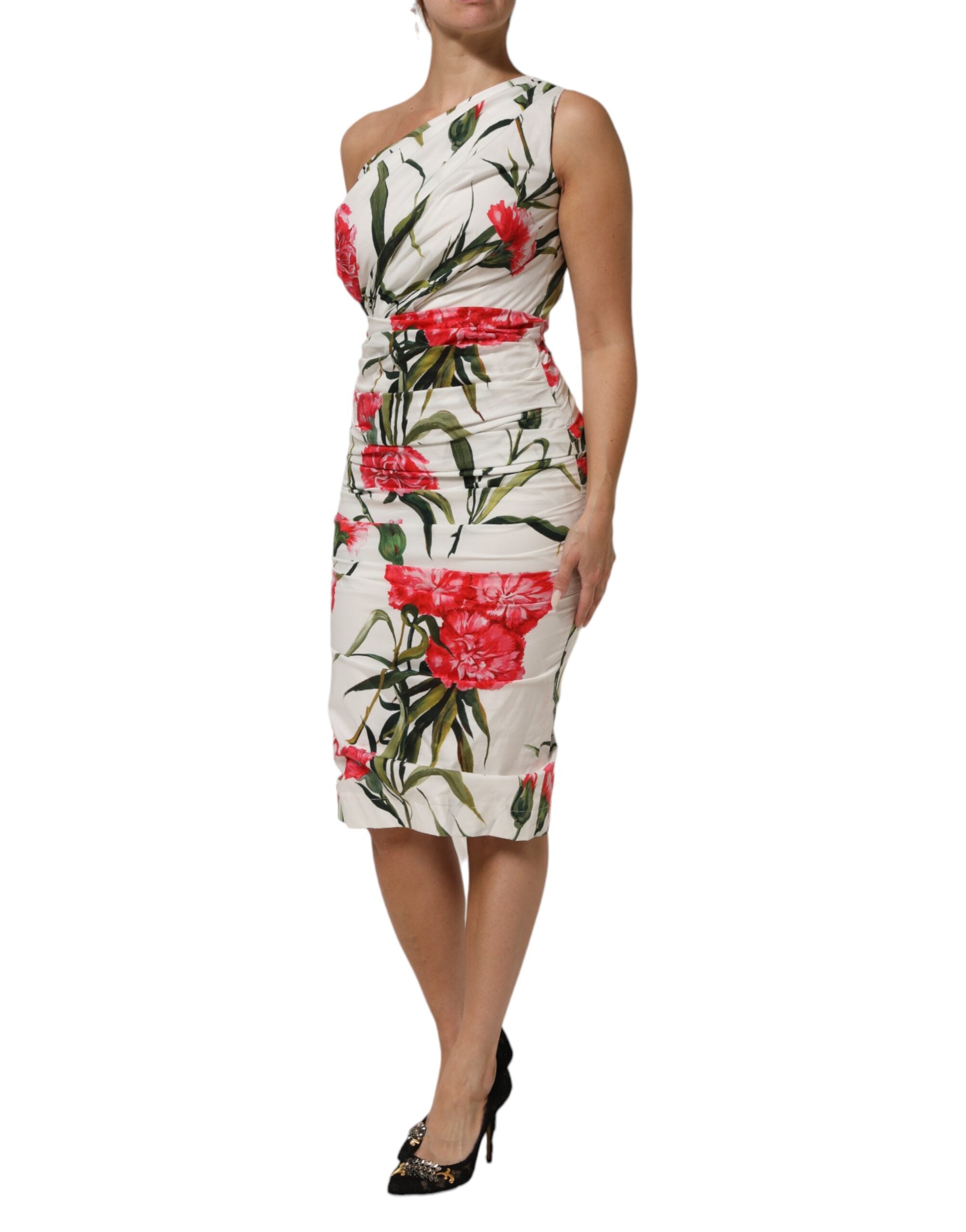 White Floral One Shoulder Sheath Dress - ventzia