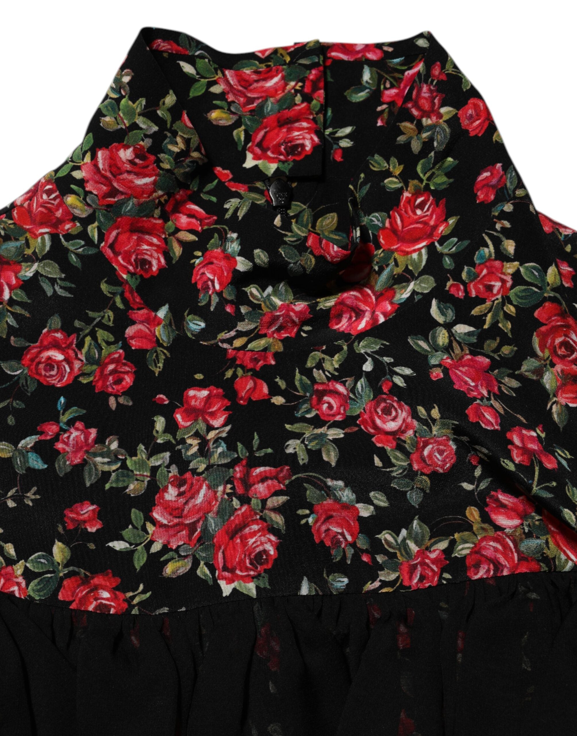 Black Floral Print Long Sleeve Blouse Top