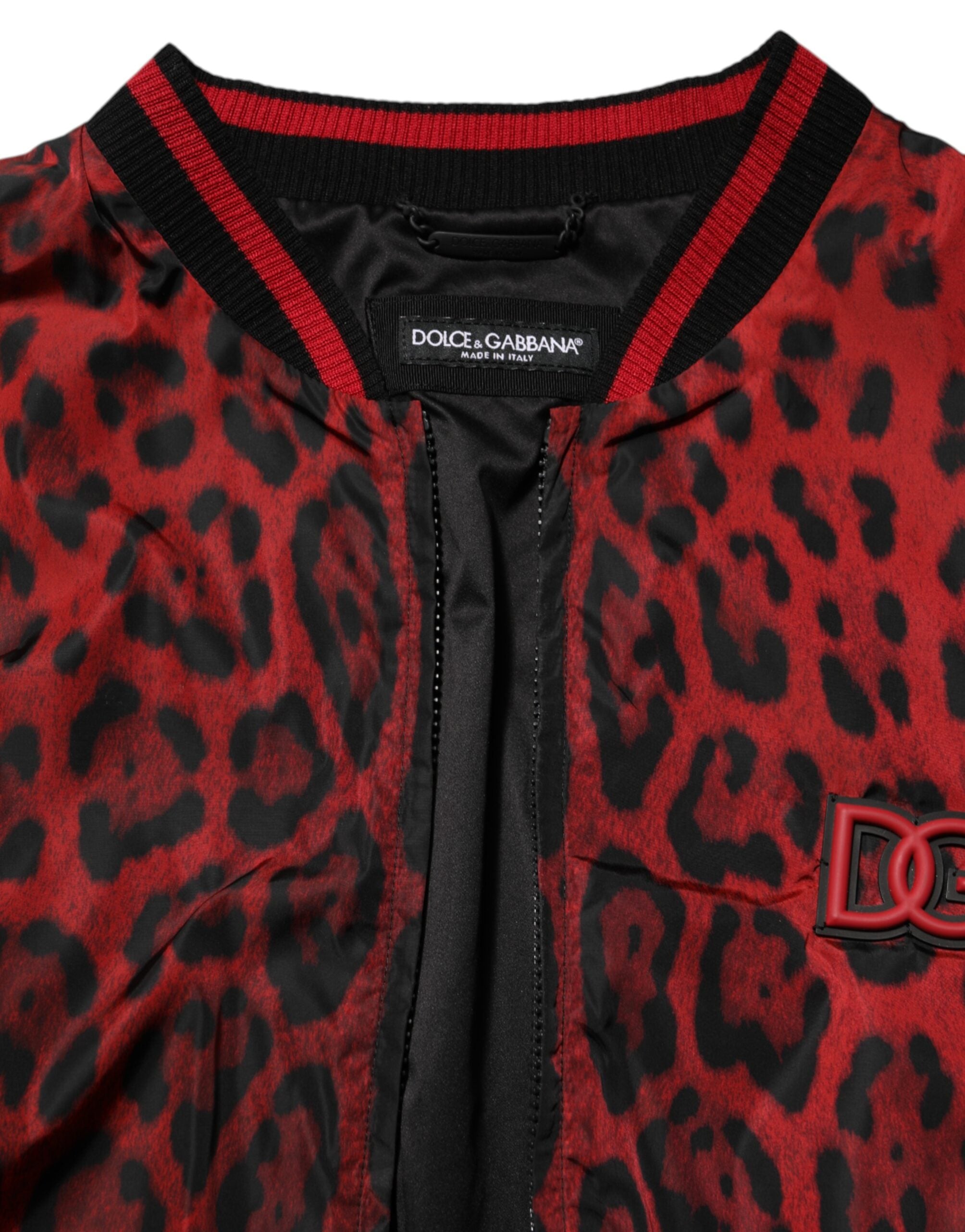 Red Leopard Print Full Zip Bomber Men Jacket - ventzia