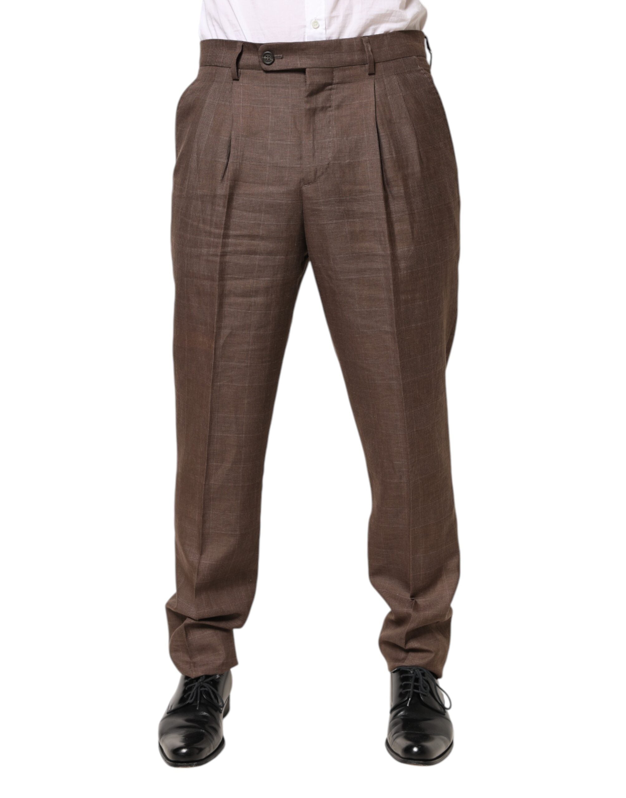Brown Wool Mid Waist Dress Trouser Pants - ventzia