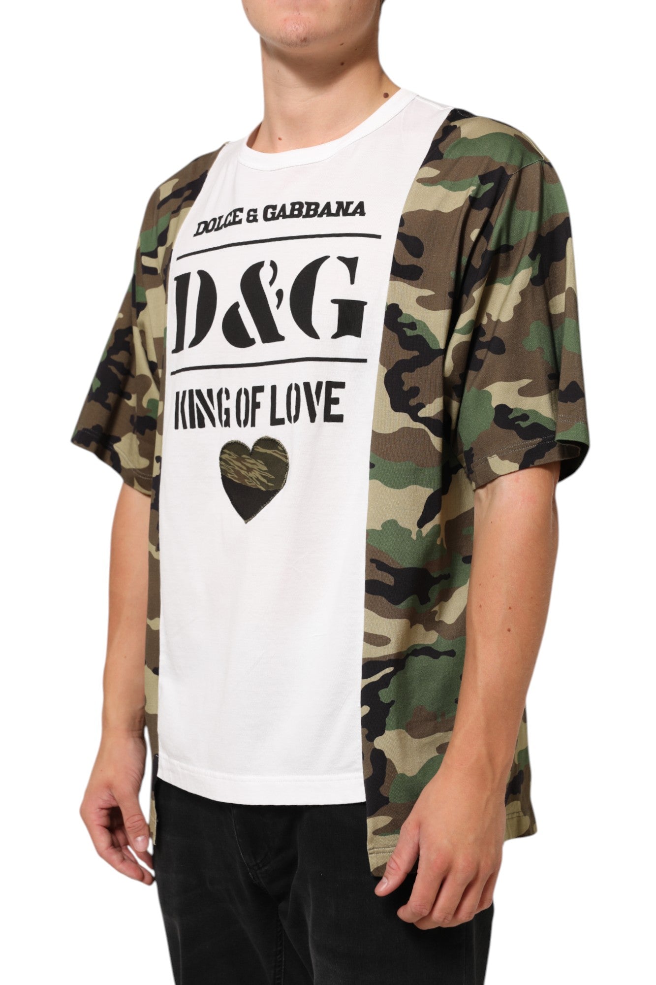 White Logo Camouflage Crew Neck Men T-shirt