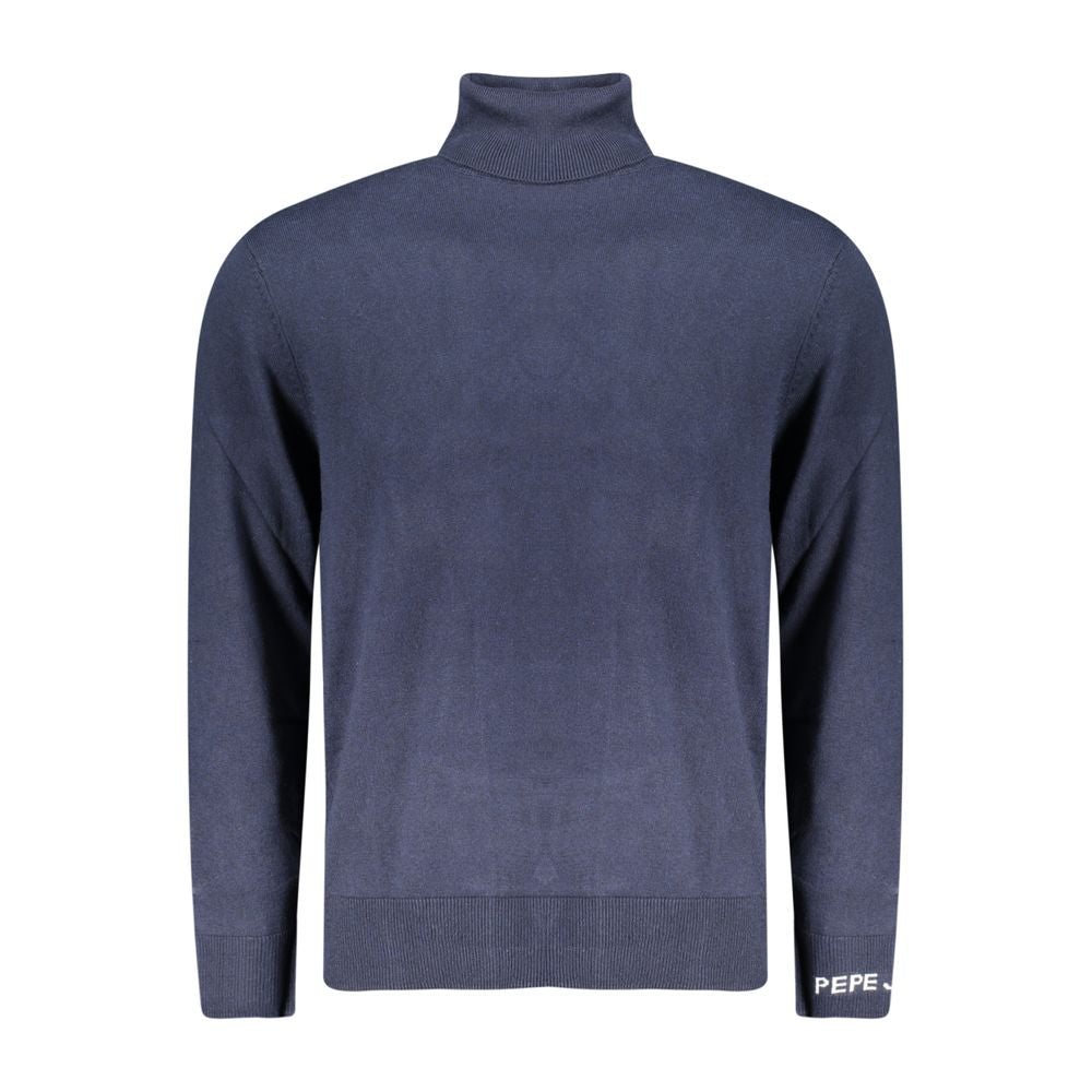 Blue Cotton Men Sweater Turtleneck - ventzia