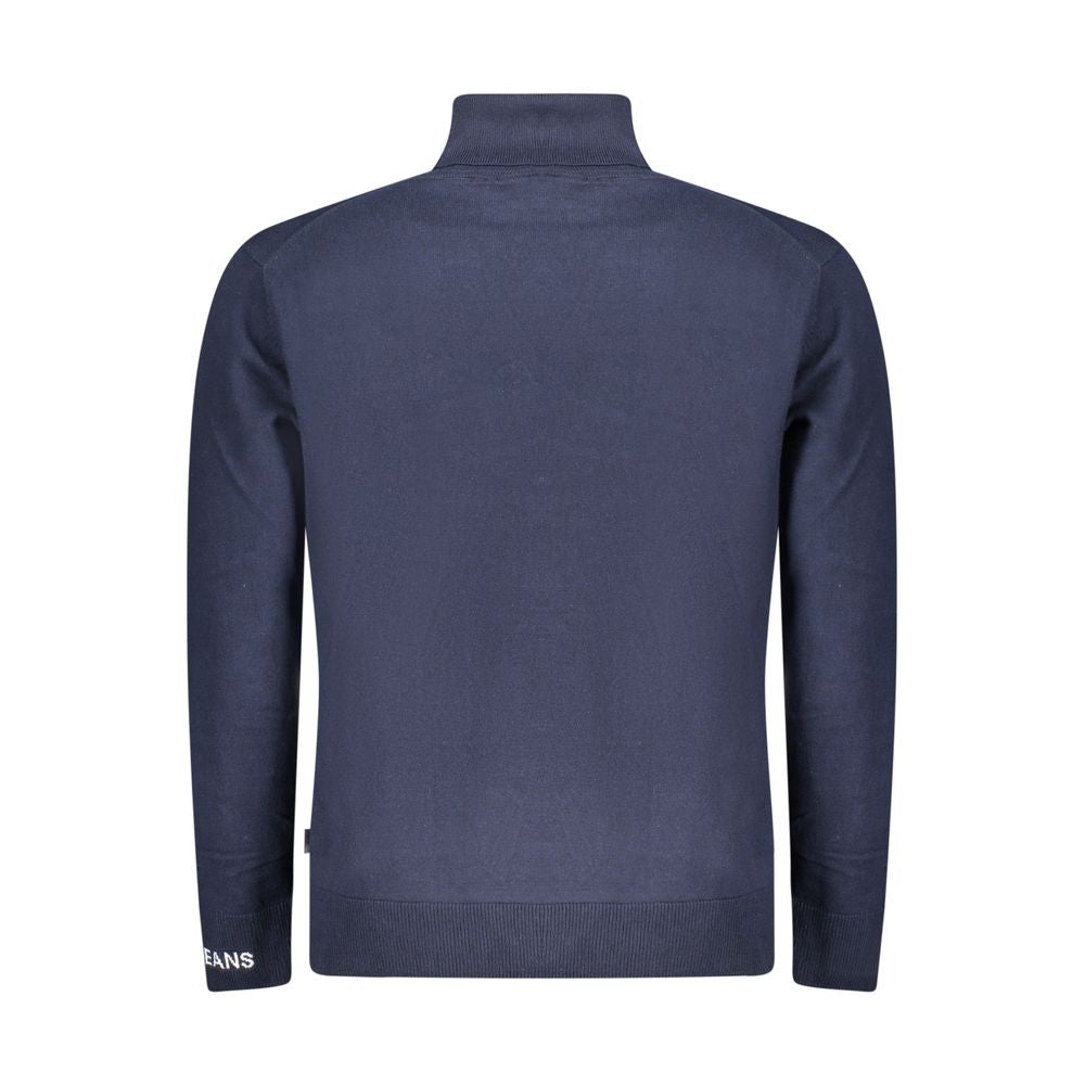 Blue Cotton Men Sweater Turtleneck - ventzia